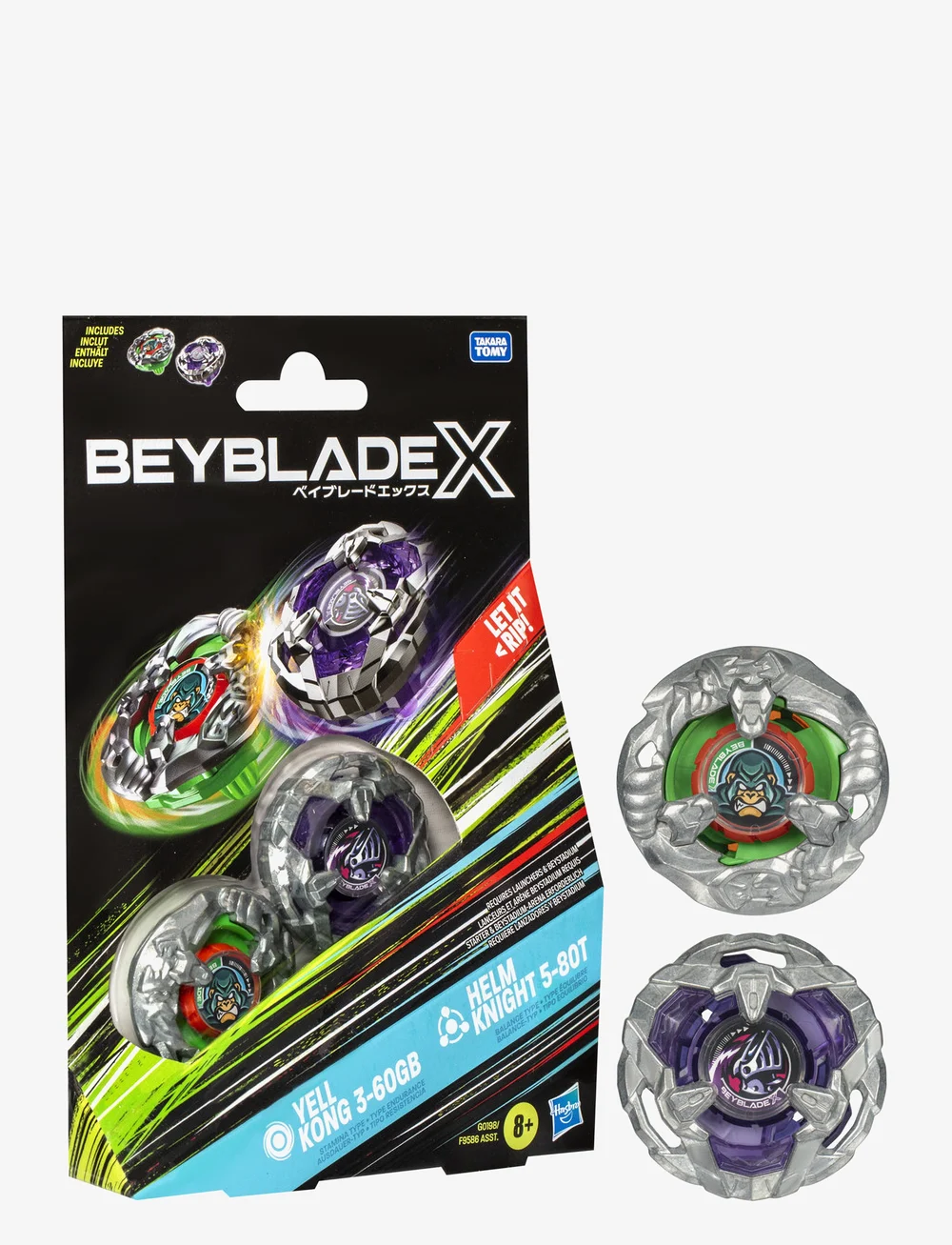 Beyblade - Beyblade X Yell Kong 3-60GB och Helm Knight 5-80T-snurra, dubbelpaketset - aktiivsed mängud - multicolor - 1