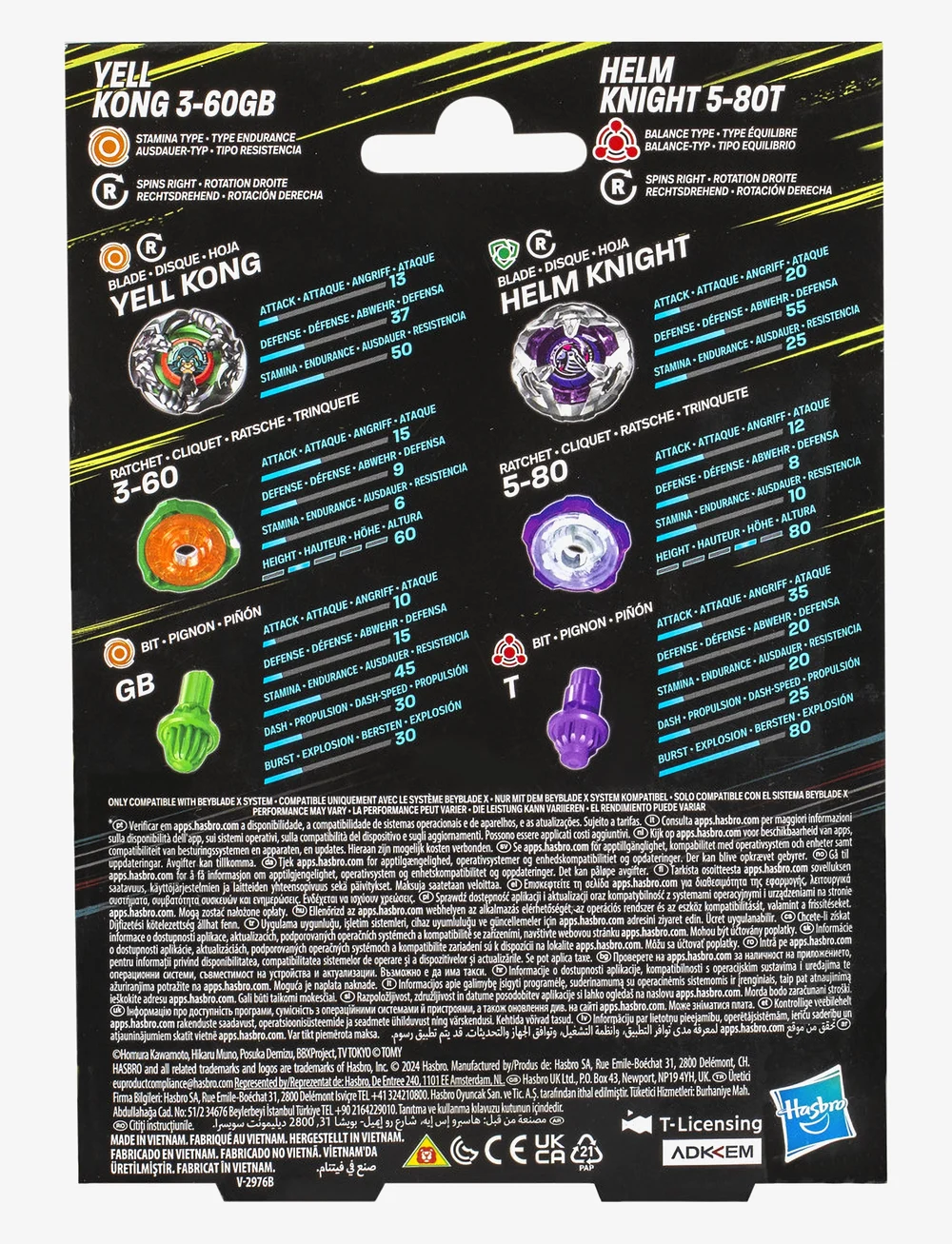 Beyblade - Beyblade X Yell Kong 3-60GB och Helm Knight 5-80T-snurra, dubbelpaketset - aktiivsed mängud - multicolor - 4