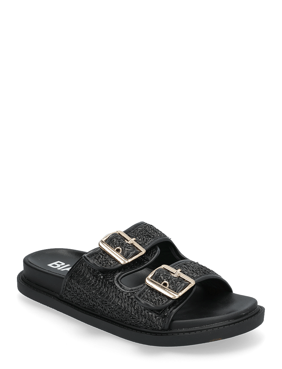Bianco - BIAOSLO Buckle Slide Raffia - flache sandalen - black - 1