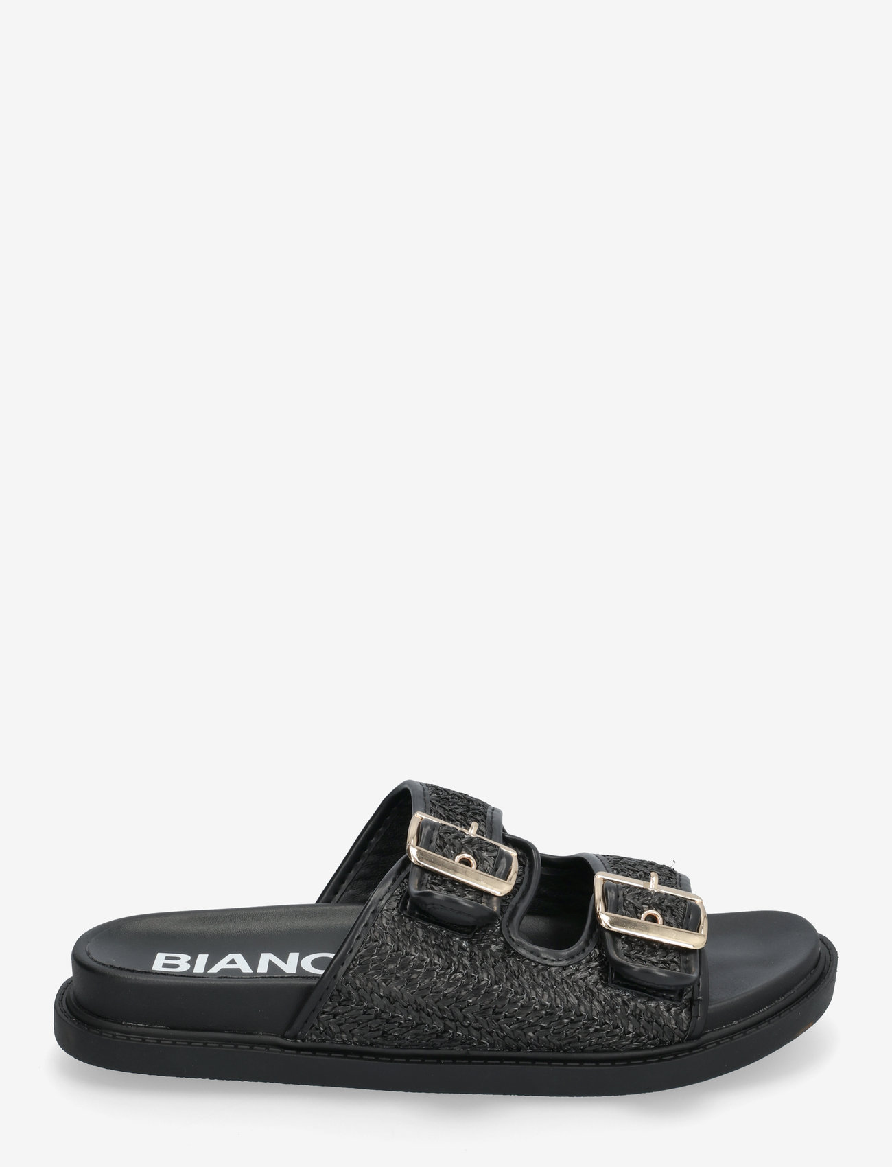Bianco - BIAOSLO Buckle Slide Raffia - flache sandalen - black - 1