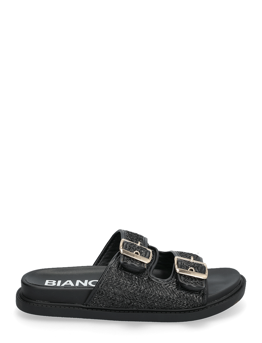 Bianco - BIAOSLO Buckle Slide Raffia - flache sandalen - black - 2