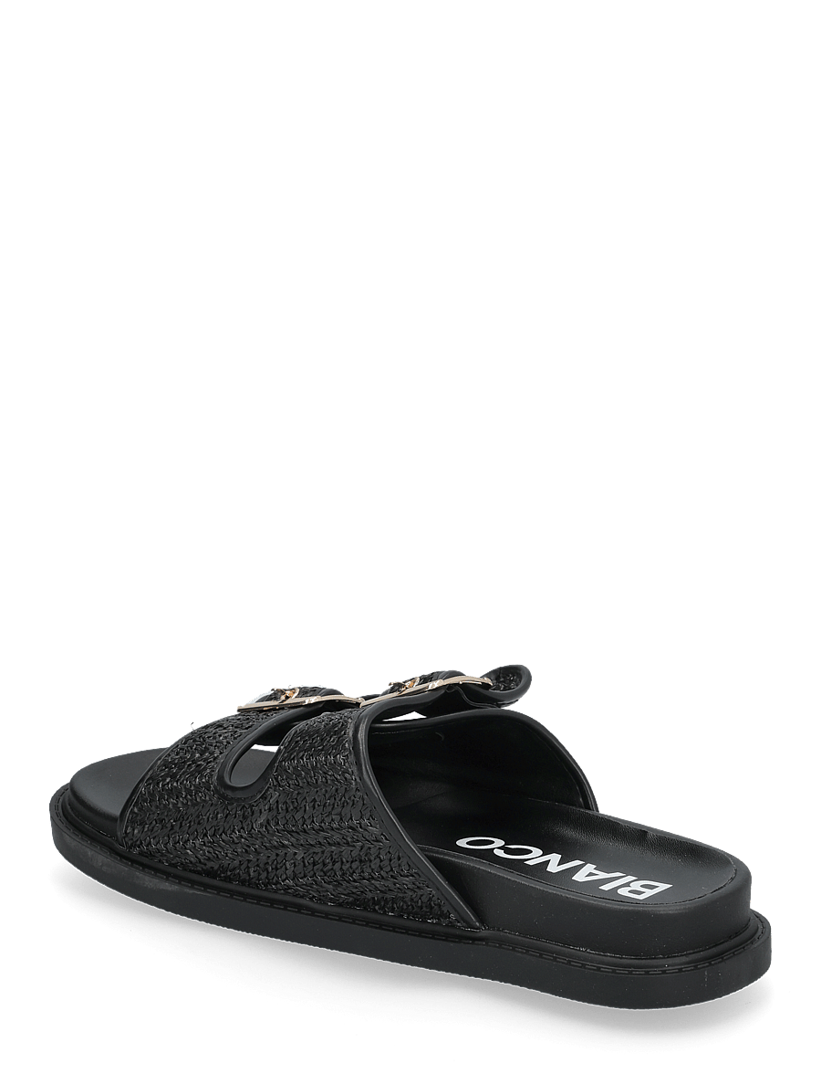 Bianco - BIAOSLO Buckle Slide Raffia - flache sandalen - black - 3
