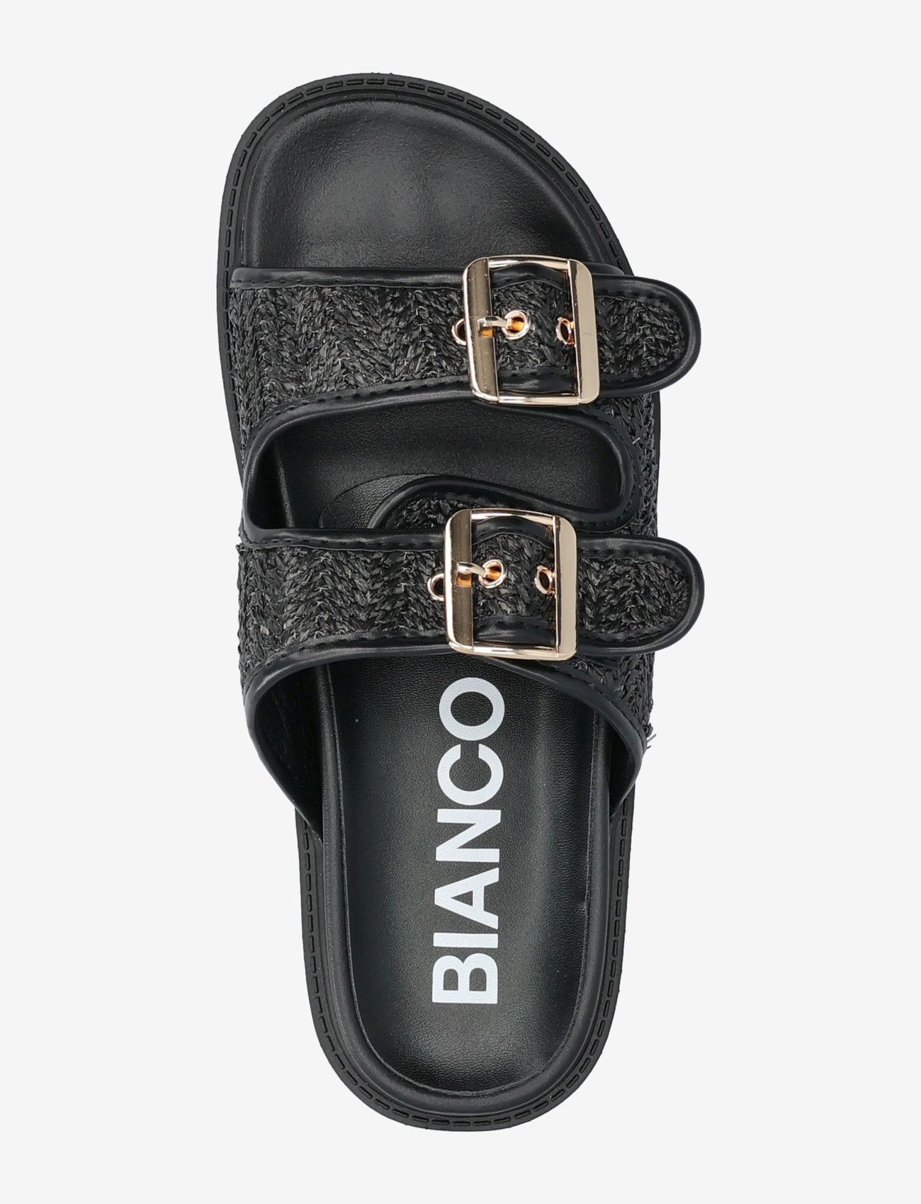 Bianco - BIAOSLO Buckle Slide Raffia - flache sandalen - black - 3