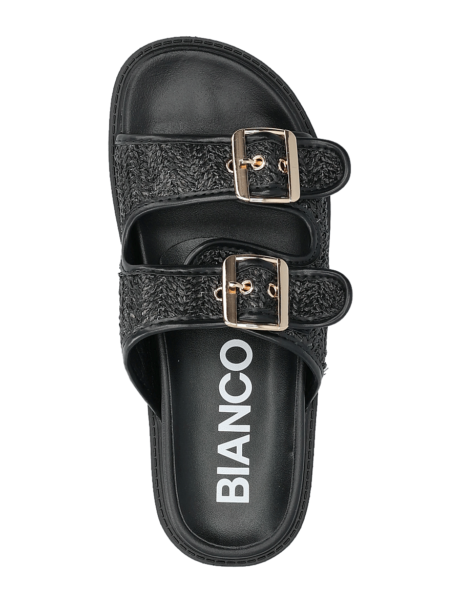 Bianco - BIAOSLO Buckle Slide Raffia - flache sandalen - black - 4