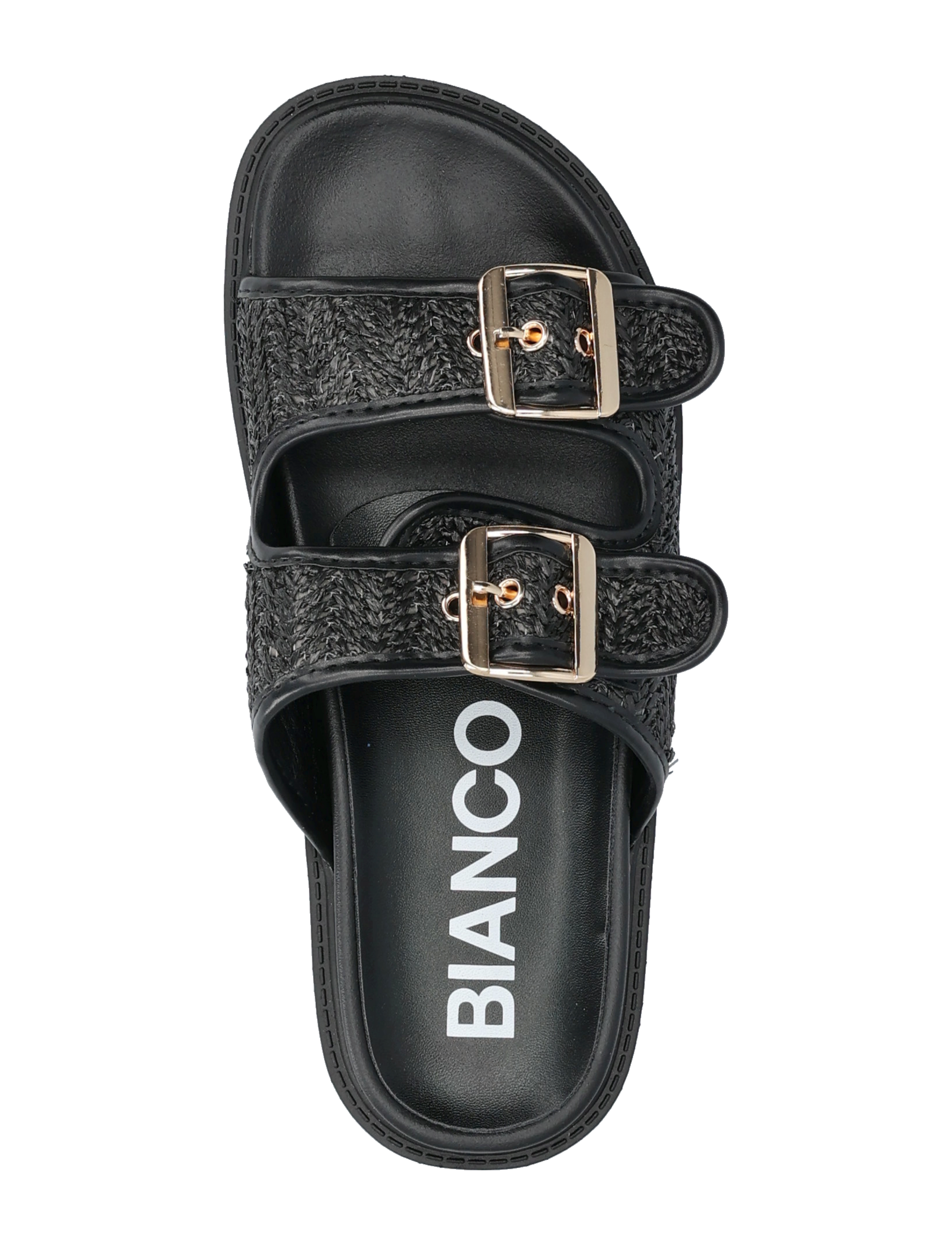 Bianco - BIAOSLO Buckle Slide Raffia - flat sandals - black - 4