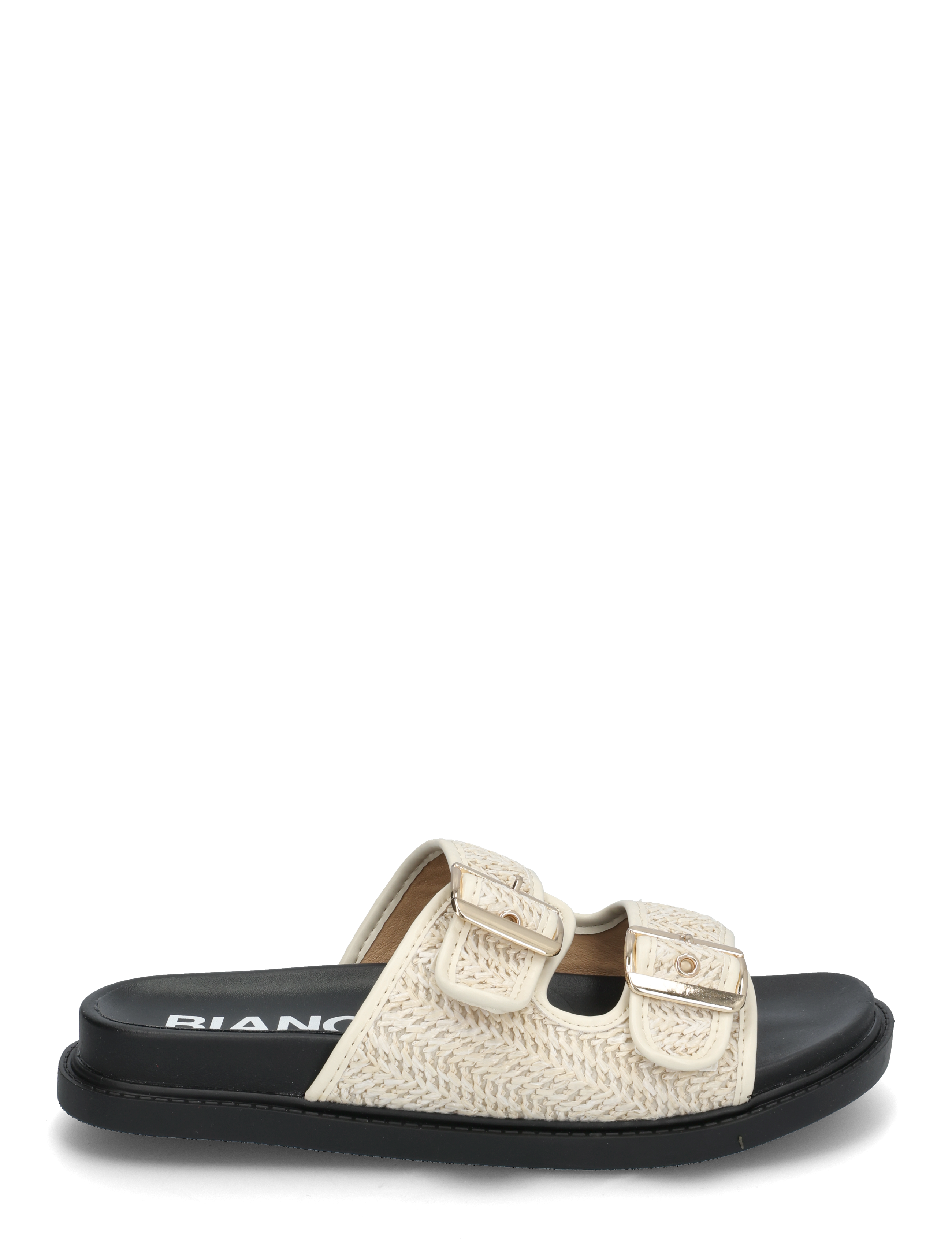 Bianco - BIAOSLO Buckle Slide Raffia - flade sandaler - off white - 2