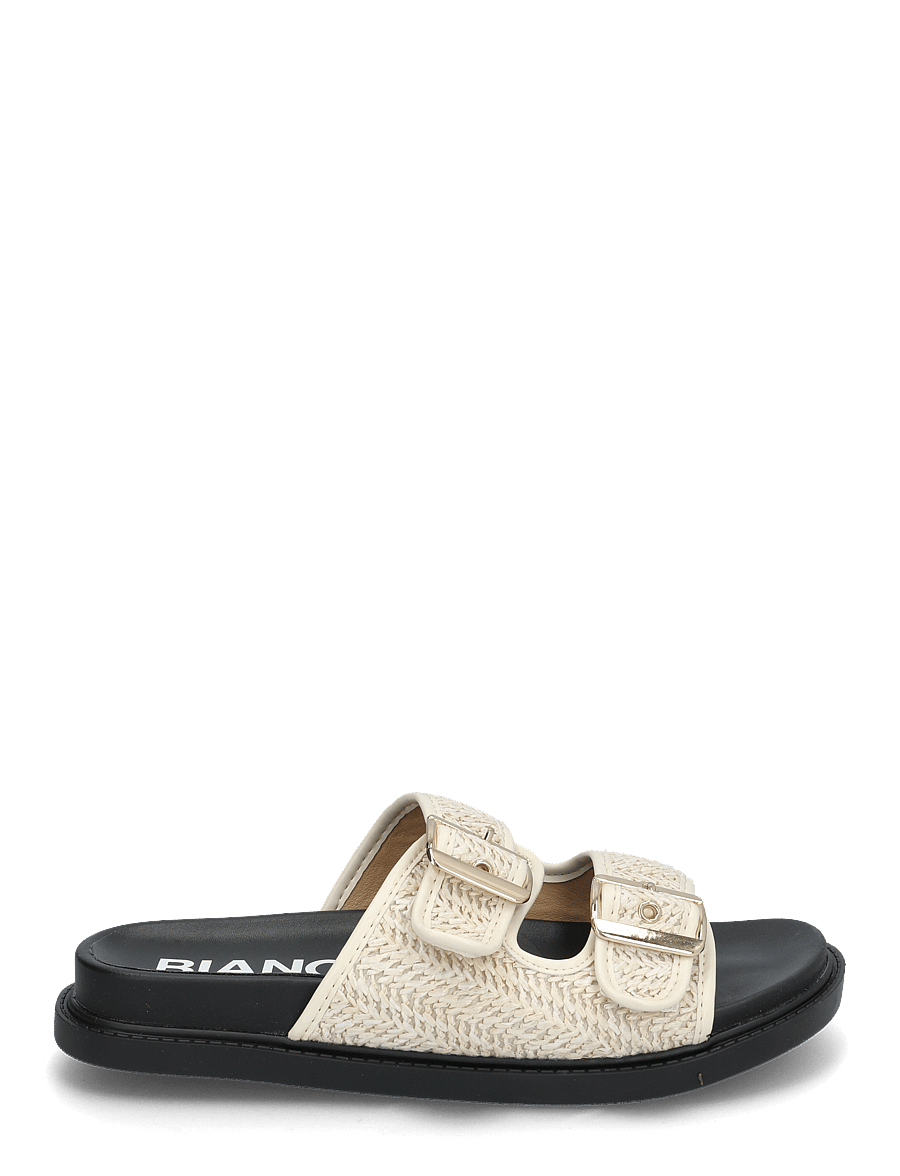 Bianco - BIAOSLO Buckle Slide Raffia - flache sandalen - off white - 2