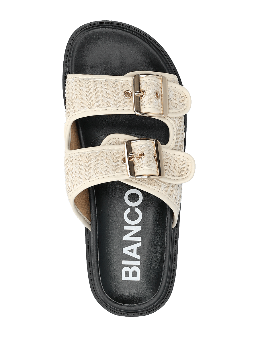 Bianco - BIAOSLO Buckle Slide Raffia - flache sandalen - off white - 4