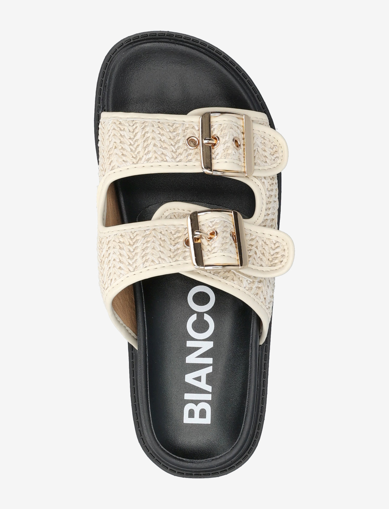 Bianco - BIAOSLO Buckle Slide Raffia - flache sandalen - off white - 3