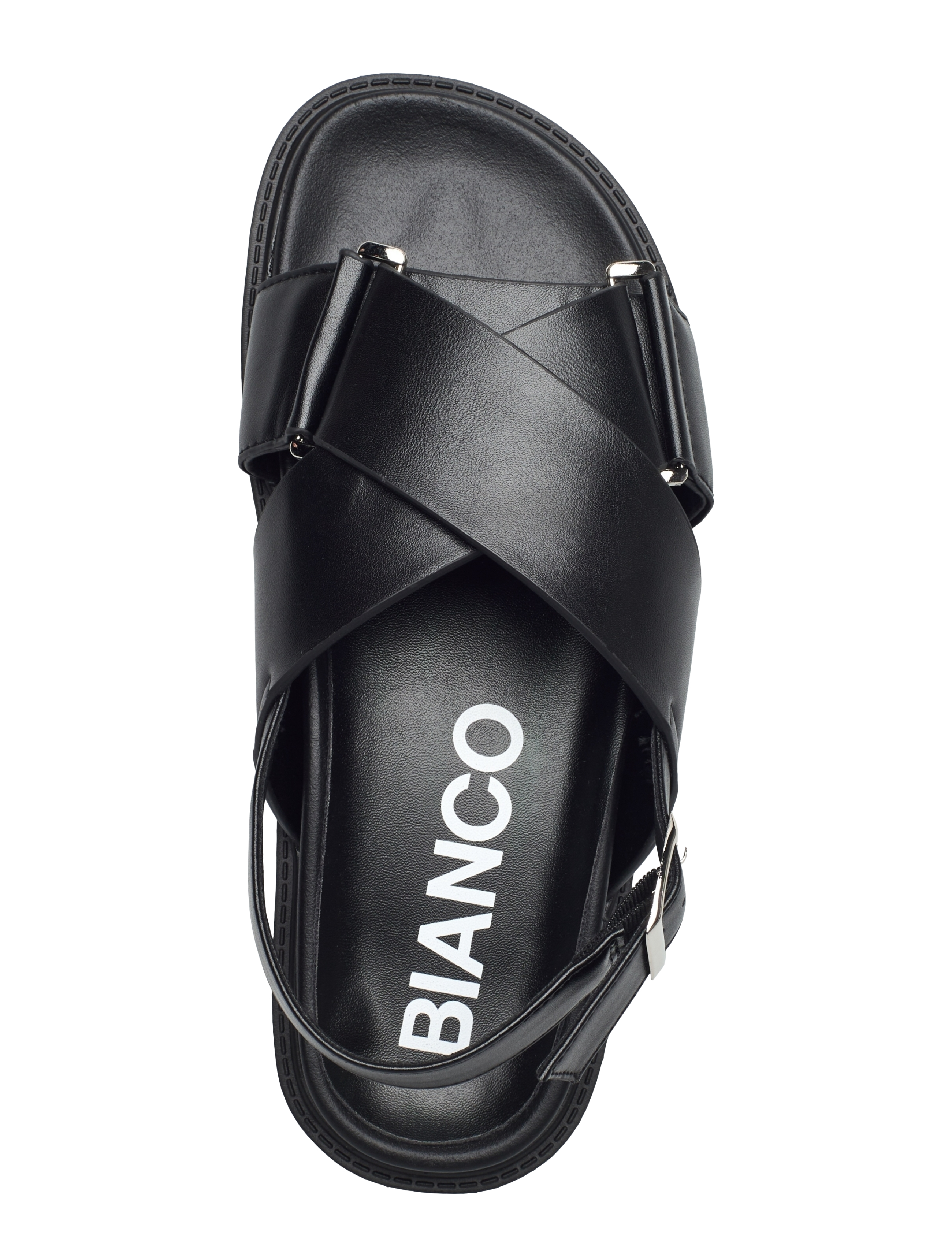 Bianco - BIAOSLO Cross Sandal Faux Leather - sandales plates - black - 3
