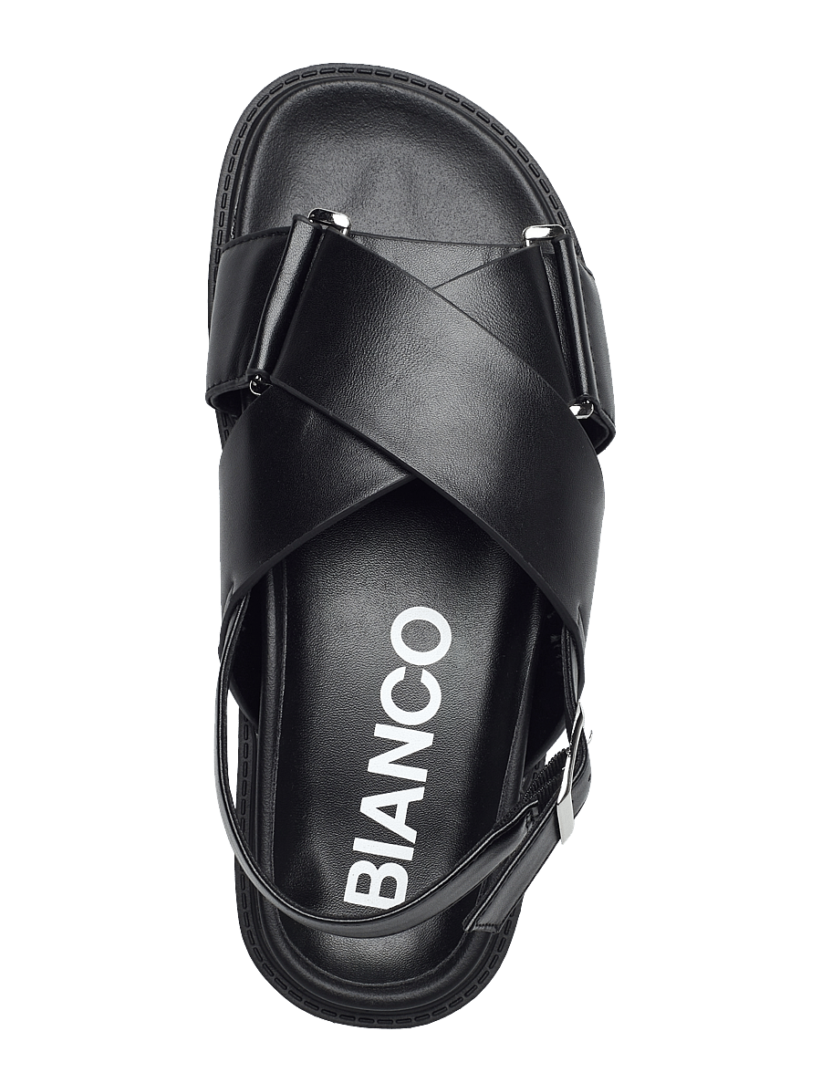 Bianco - BIAOSLO Cross Sandal Faux Leather - sandales plates - black - 3