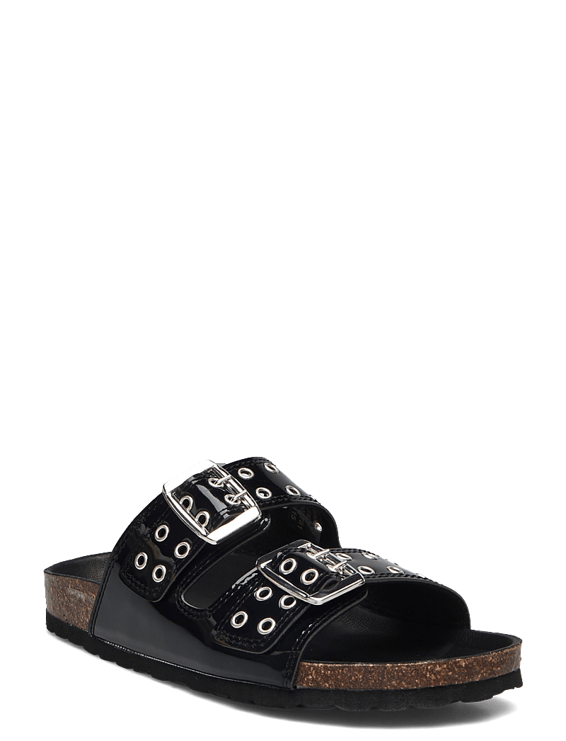 Bianco - BIAMIAMI Two Buckle Slide Patent Leather - flat sandals - black - 0