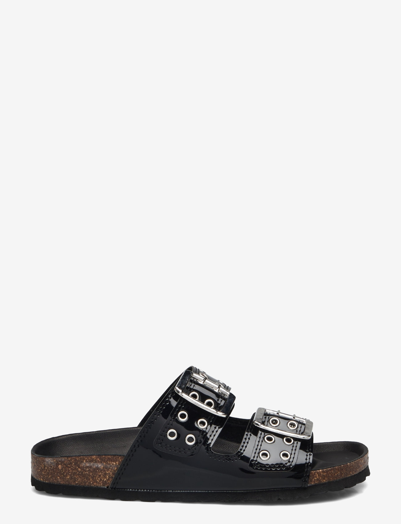 Bianco - BIAMIAMI Two Buckle Slide Patent Leather - flat sandals - black - 1