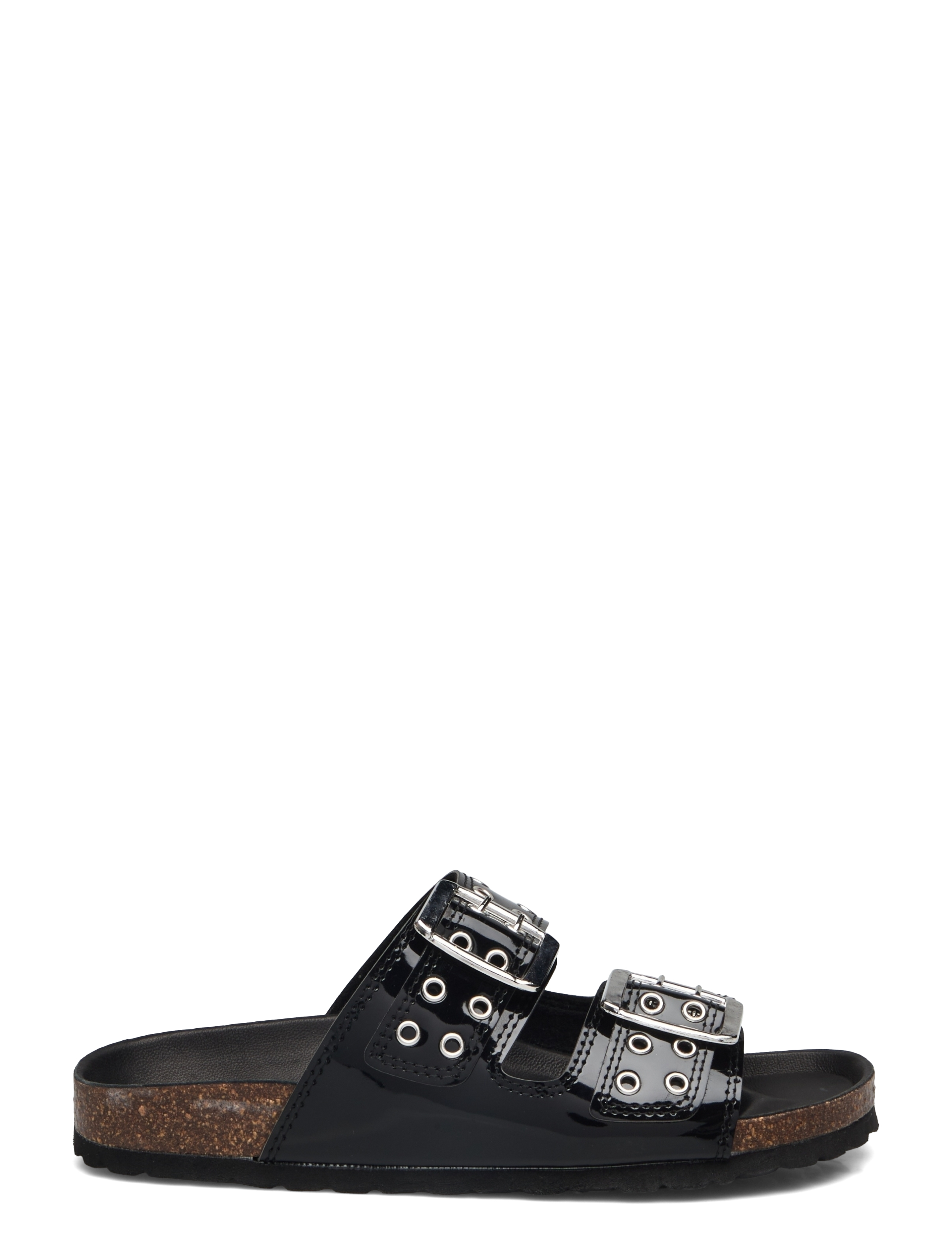 Bianco - BIAMIAMI Two Buckle Slide Patent Leather - flade sandaler - black - 1
