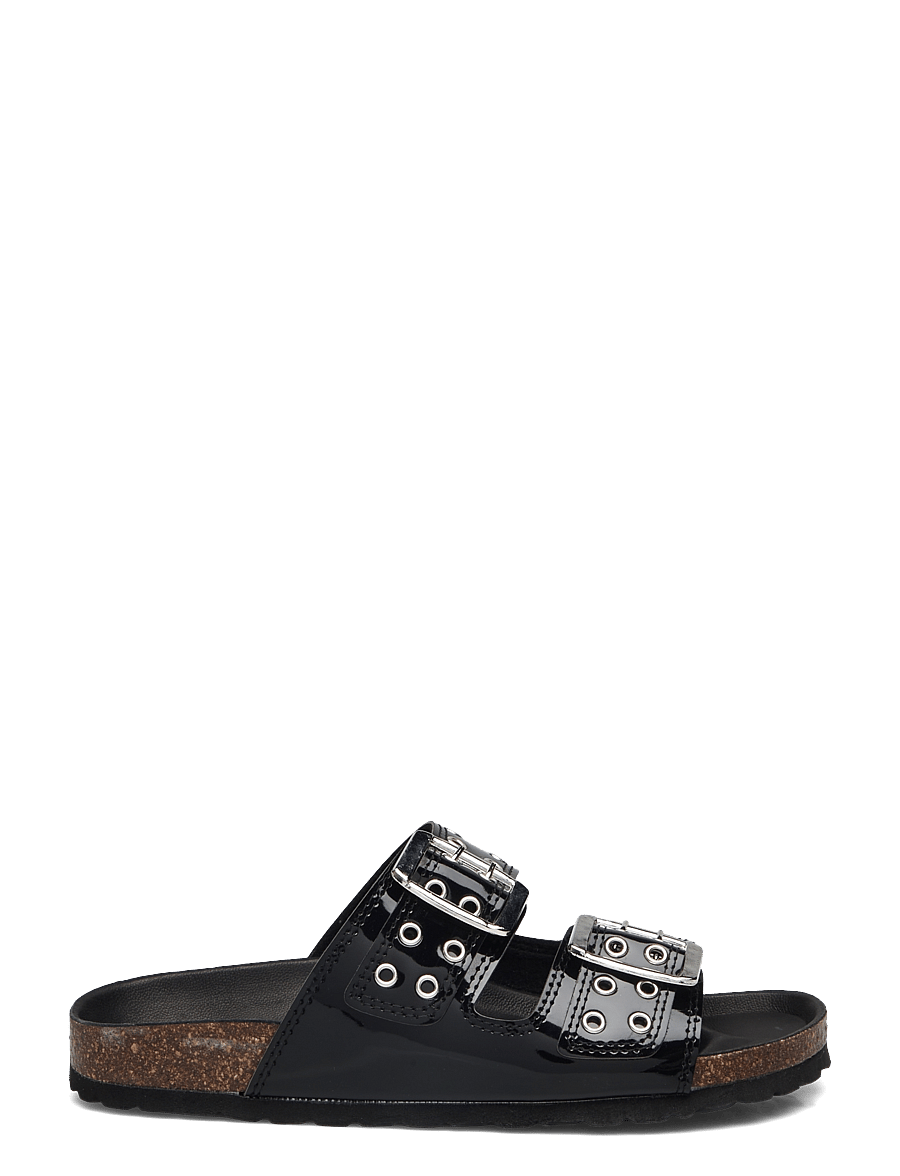 Bianco - BIAMIAMI Two Buckle Slide Patent Leather - flade sandaler - black - 1