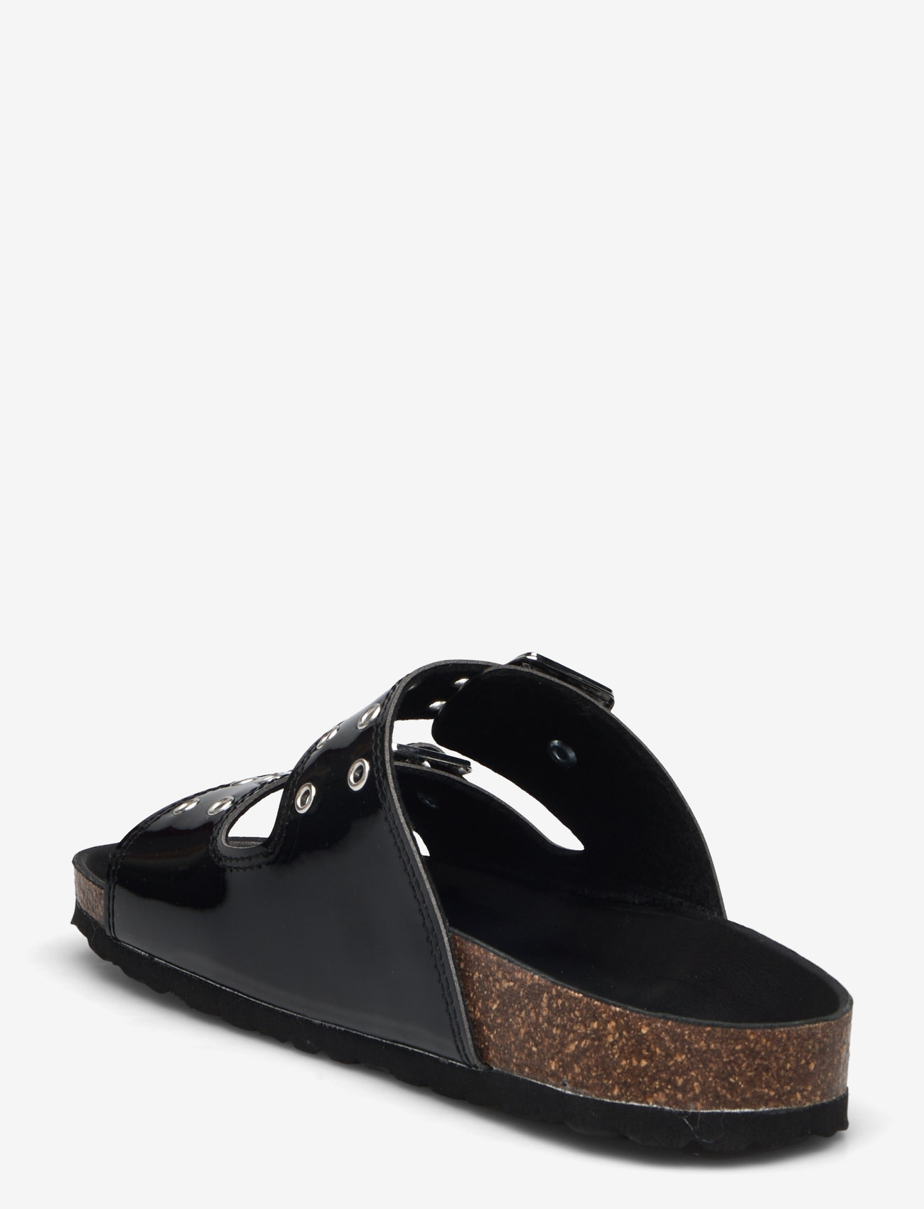 Bianco - BIAMIAMI Two Buckle Slide Patent Leather - flat sandals - black - 2