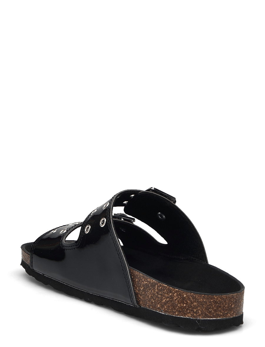Bianco - BIAMIAMI Two Buckle Slide Patent Leather - flade sandaler - black - 2