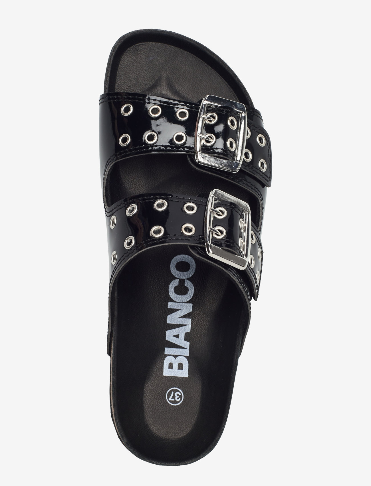 Bianco - BIAMIAMI Two Buckle Slide Patent Leather - flat sandals - black - 3