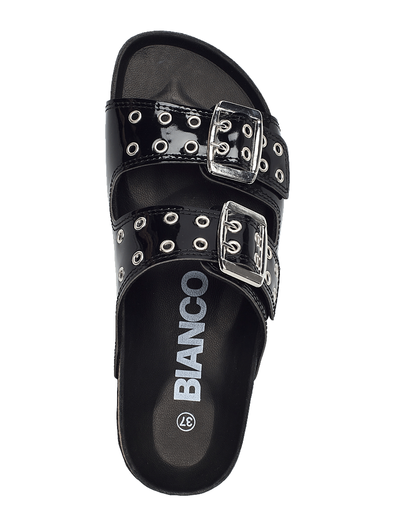 Bianco - BIAMIAMI Two Buckle Slide Patent Leather - flat sandals - black - 3