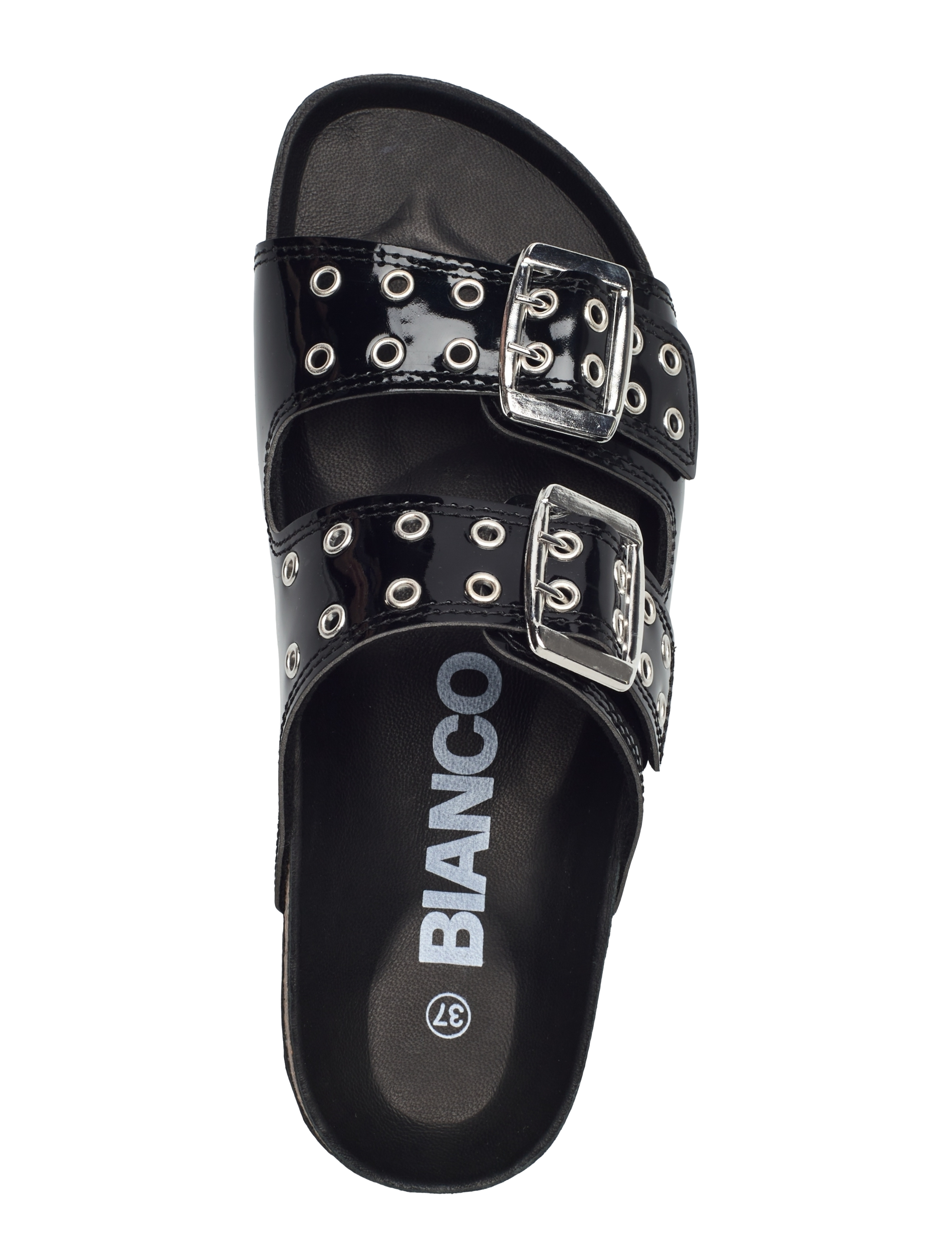 Bianco - BIAMIAMI Two Buckle Slide Patent Leather - flade sandaler - black - 3