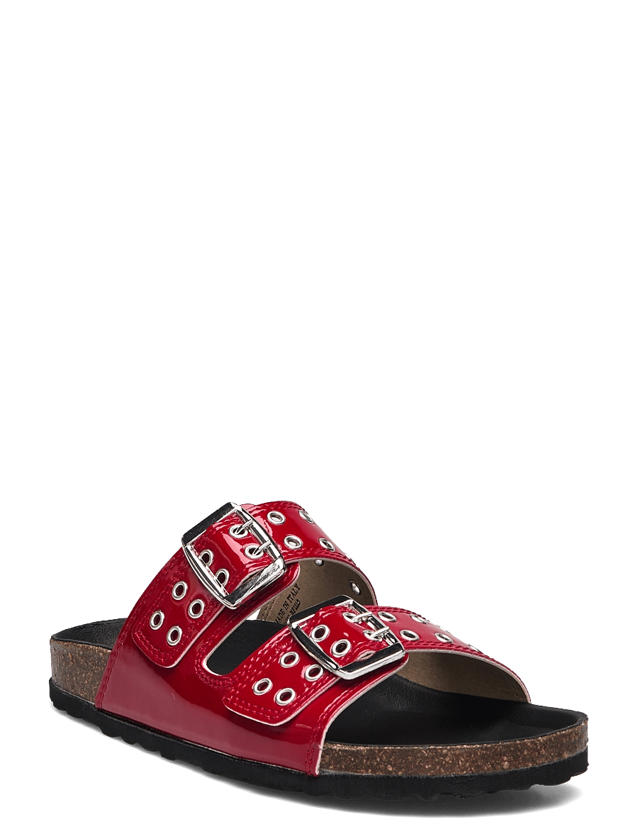 Bianco - BIAMIAMI Two Buckle Slide Patent Leather - flade sandaler - red - 1