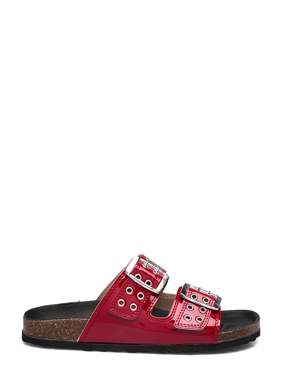 Bianco - BIAMIAMI Two Buckle Slide Patent Leather - flade sandaler - red - 2