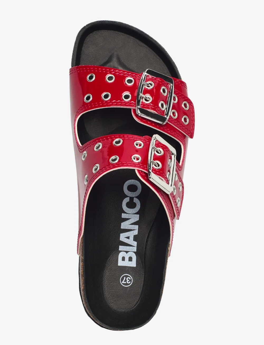 Bianco - BIAMIAMI Two Buckle Slide Patent Leather - platta sandaler - red - 4