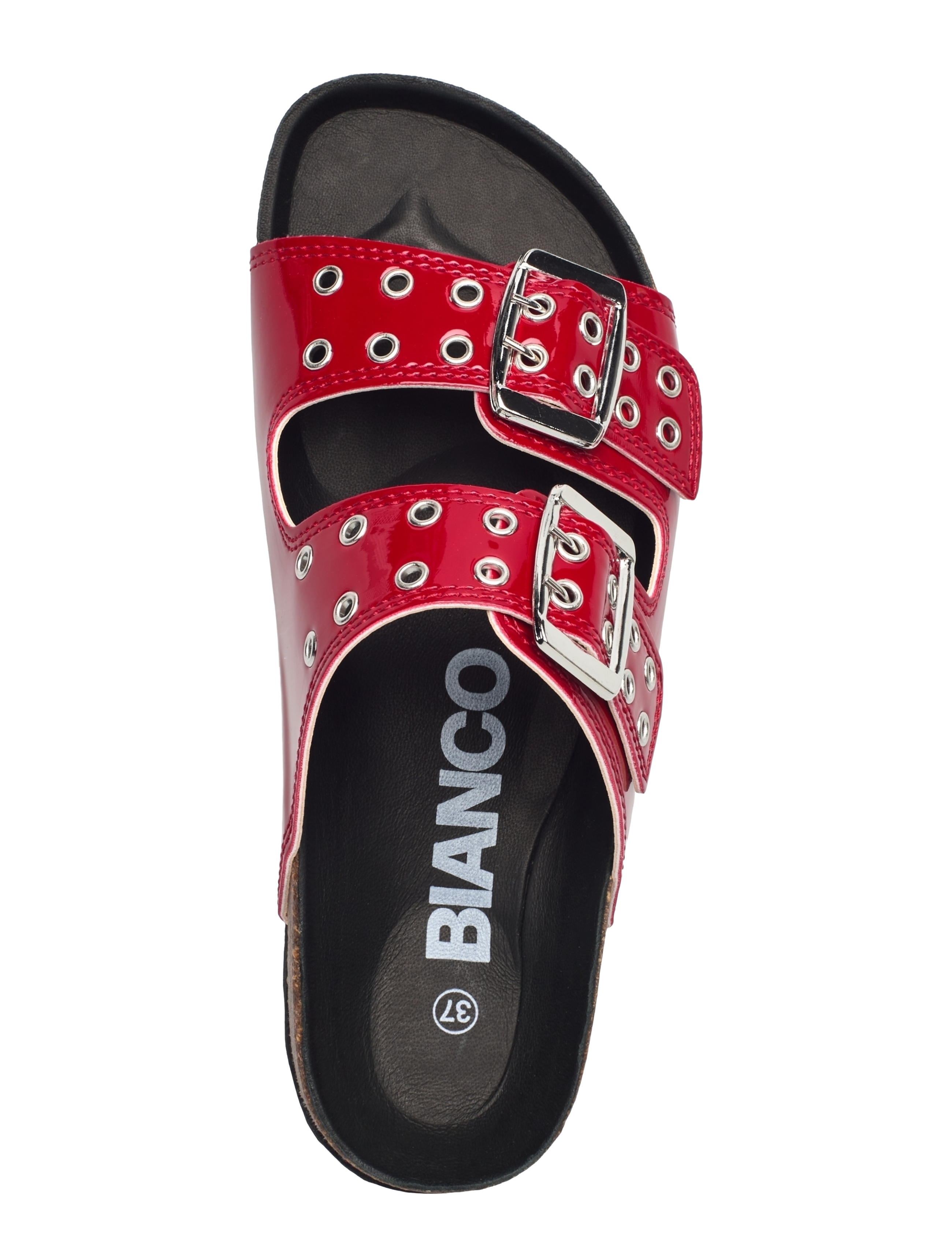 Bianco - BIAMIAMI Two Buckle Slide Patent Leather - flade sandaler - red - 4