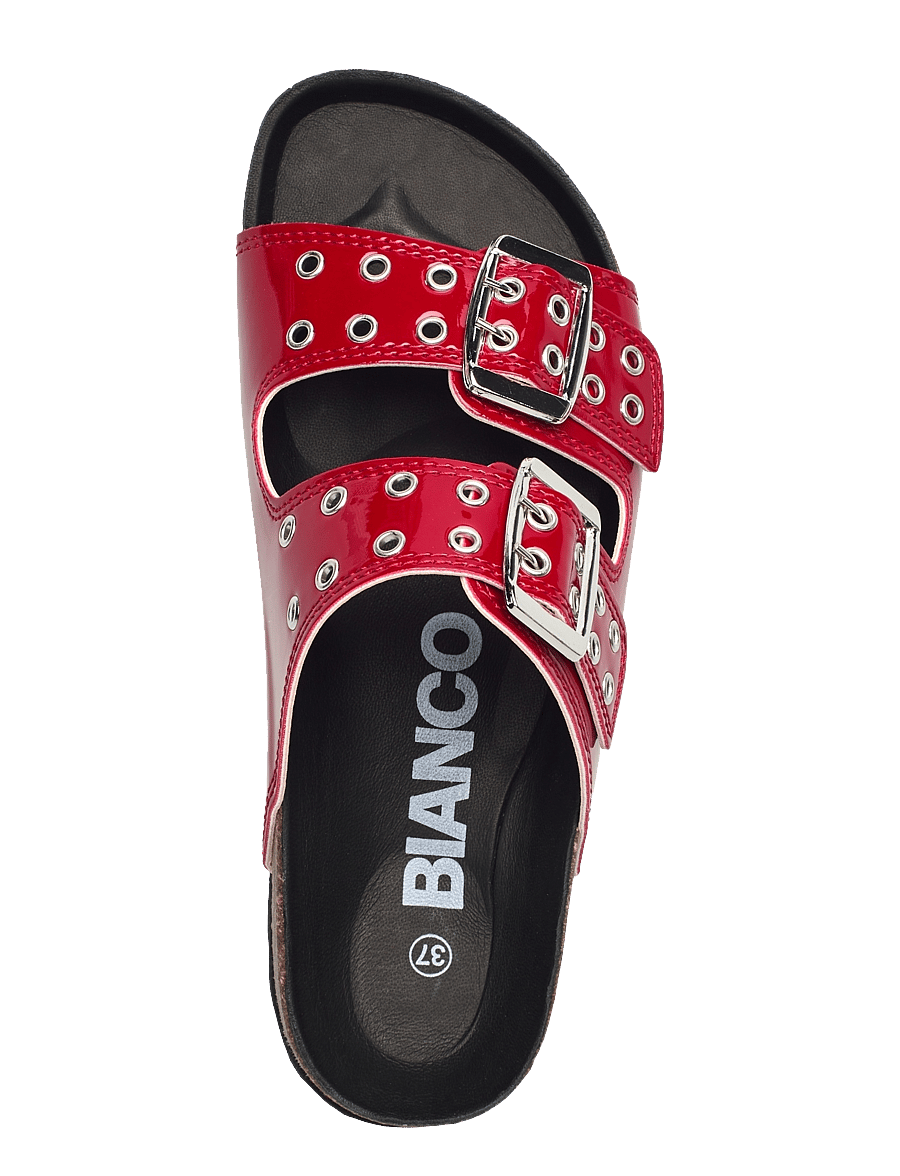 Bianco - BIAMIAMI Two Buckle Slide Patent Leather - flade sandaler - red - 4