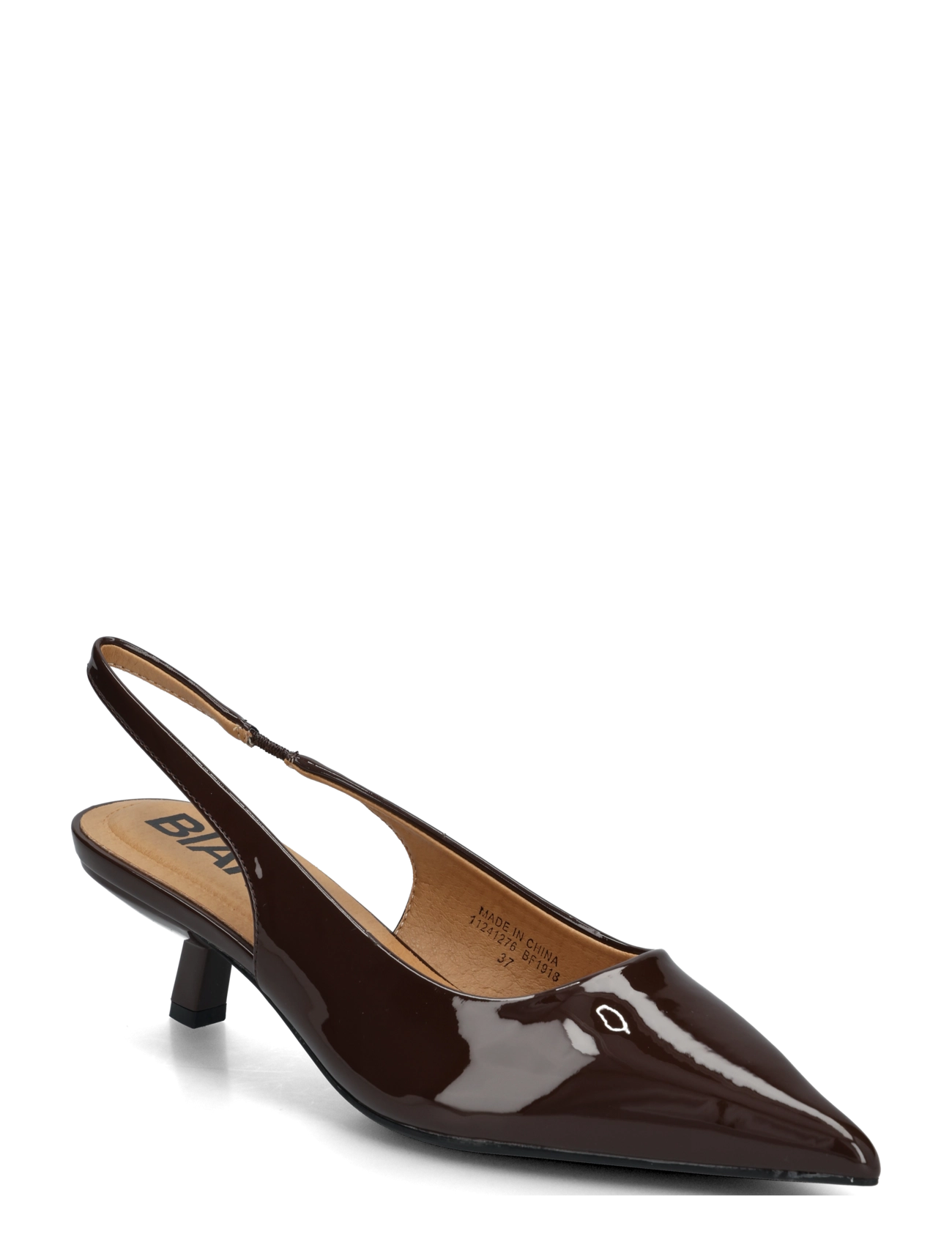 Bianco Biakristin Kitten Heel Slingback Patent, Kvinder, Lak Kitten Heel Slingback Pumps, Brun, Str: 40