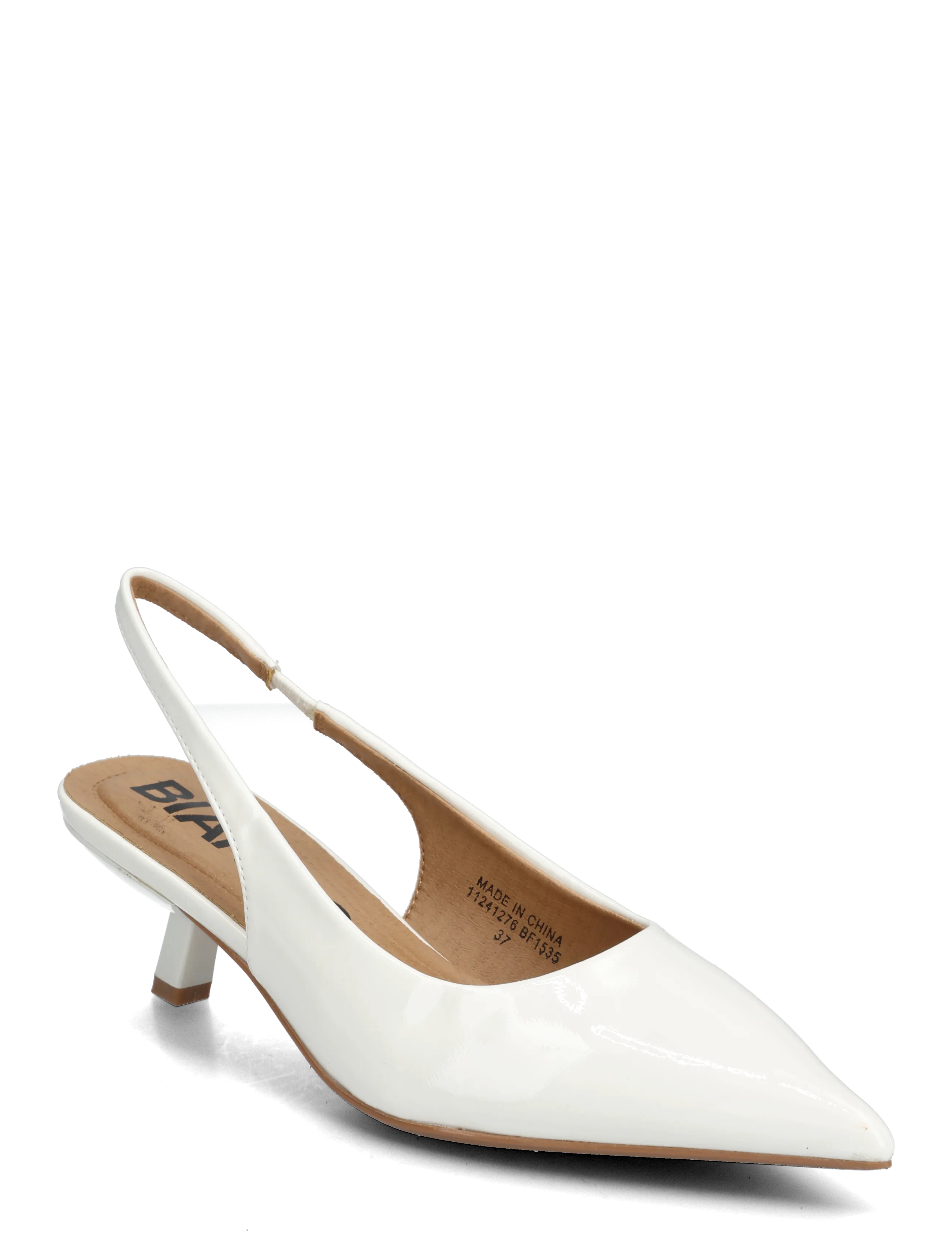 Bianco Biakristin Kitten Heel Slingback Patent, Kvinder, Lak Kitten Heel Slingback Pumps, Cream, Str: 38