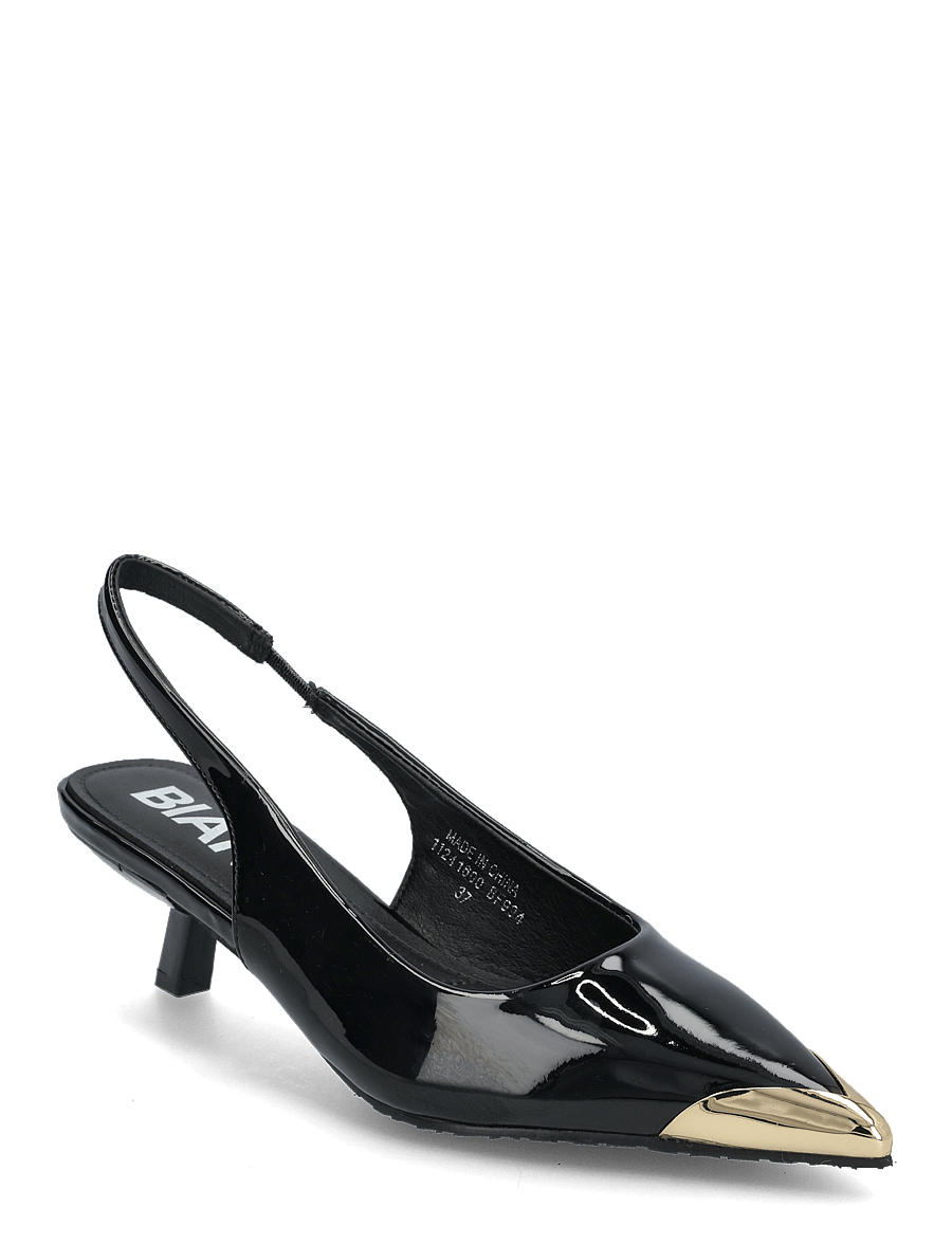 Bianco - BIAKRISTIN Kitten Heel Slingback Metal Toecap Patent - escarpins slingbacks - black gold - 1