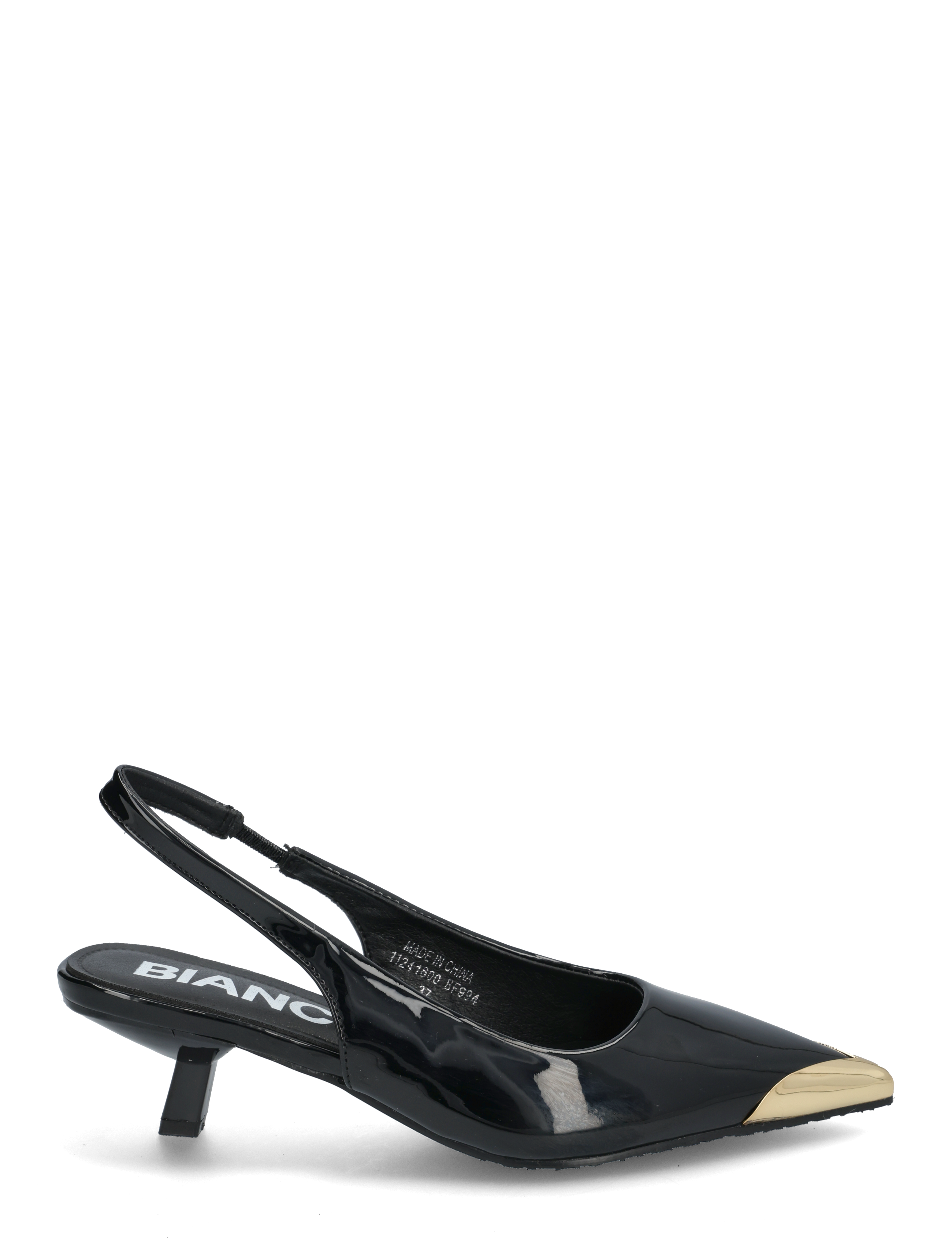 Bianco - BIAKRISTIN Kitten Heel Slingback Metal Toecap Patent - escarpins slingbacks - black gold - 2