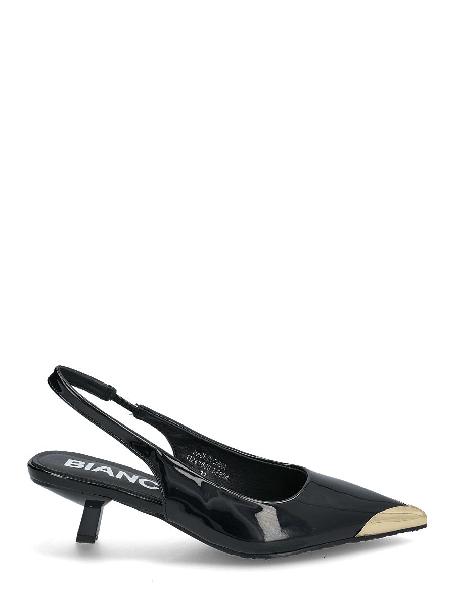 Bianco - BIAKRISTIN Kitten Heel Slingback Metal Toecap Patent - escarpins slingbacks - black gold - 2