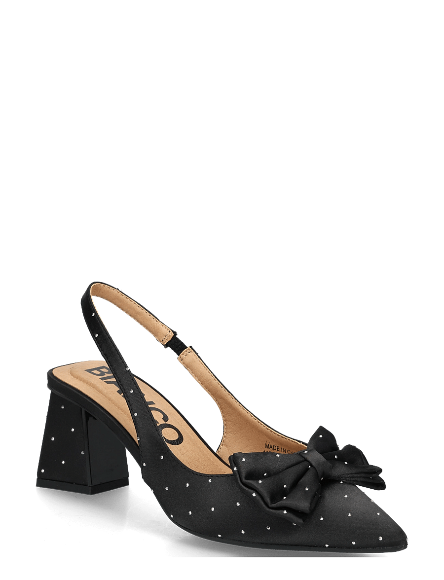 Bianco - BIAMARALYN Slingback Bow Rhinestone Satin - högklackade slingbacks - black - 0