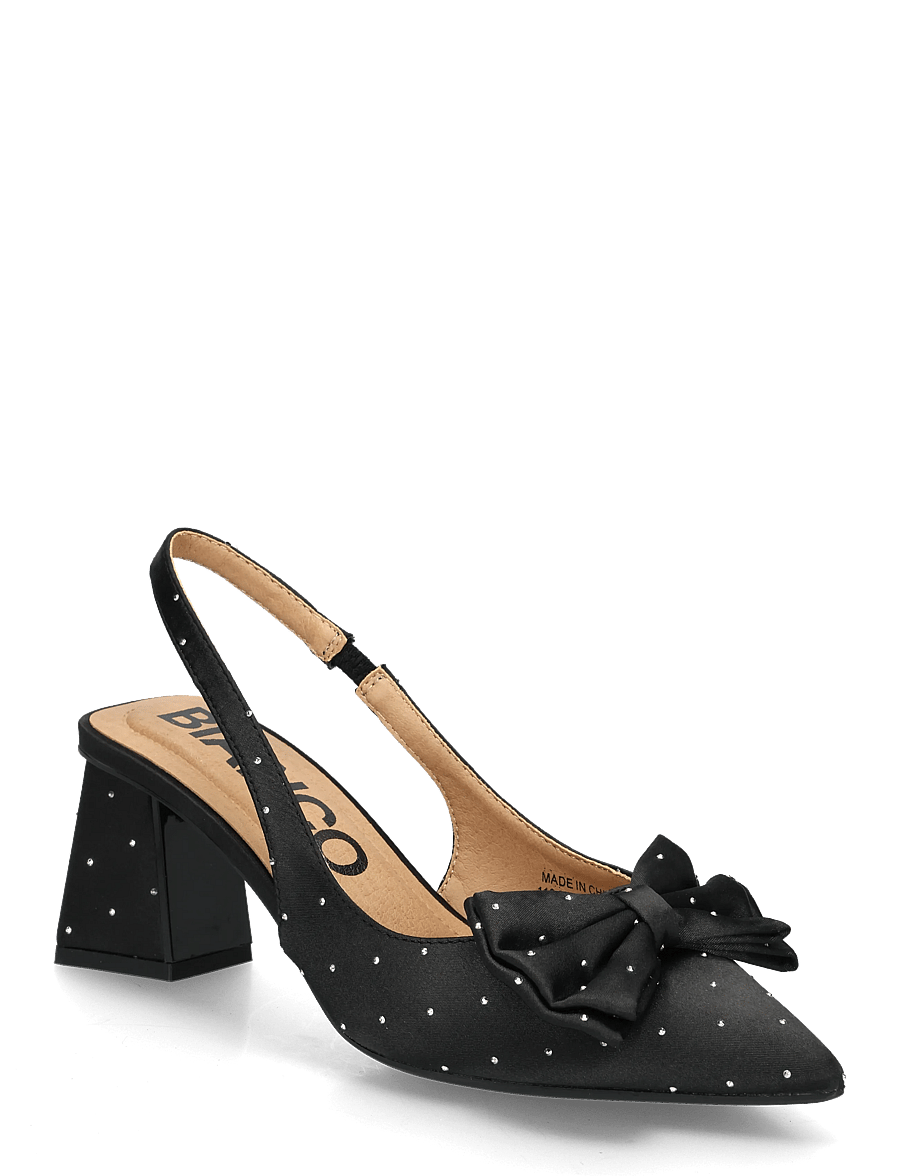 Bianco - BIAMARALYN Slingback Bow Rhinestone Satin - slingbacks mit absatz - black - 0