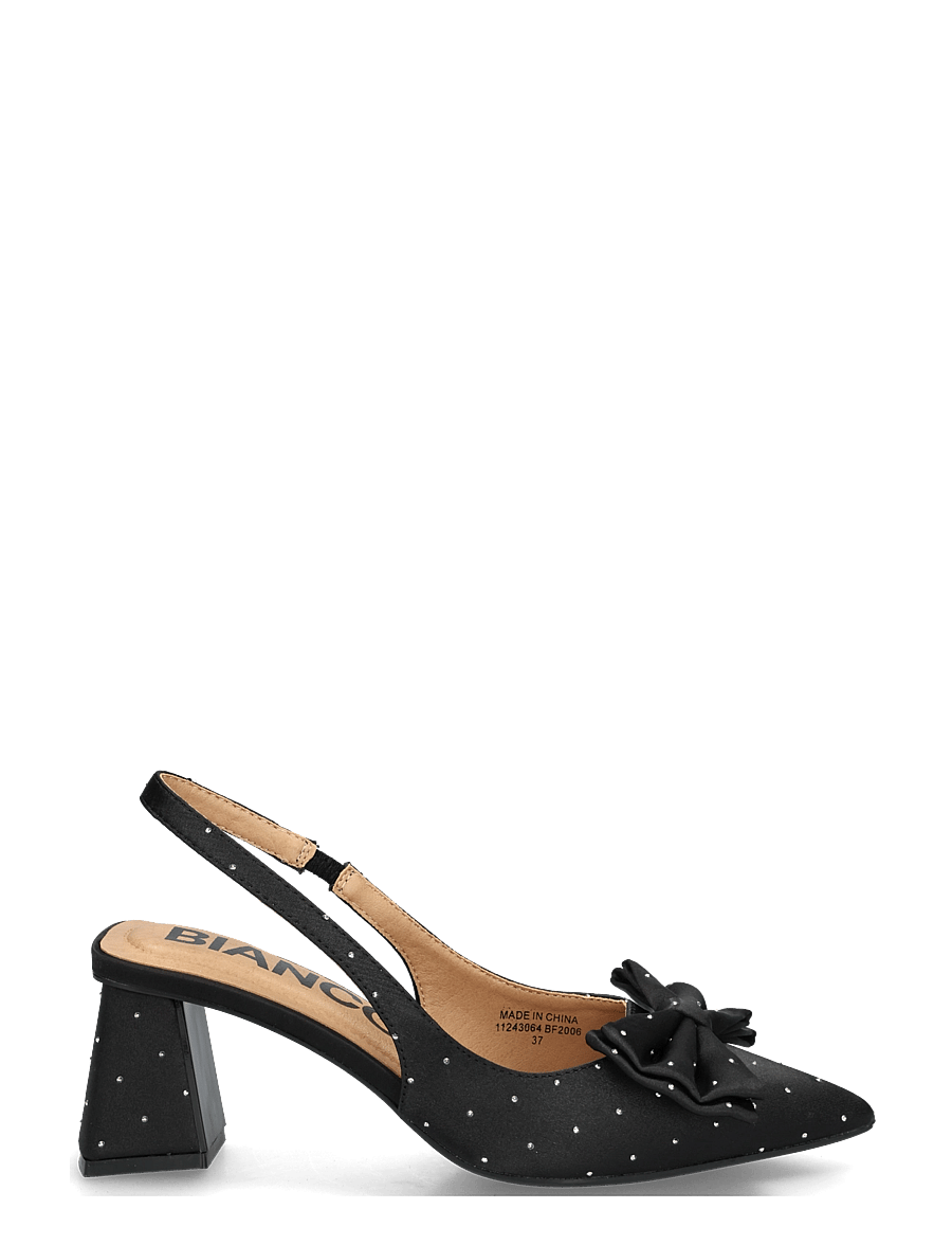Bianco - BIAMARALYN Slingback Bow Rhinestone Satin - högklackade slingbacks - black - 2