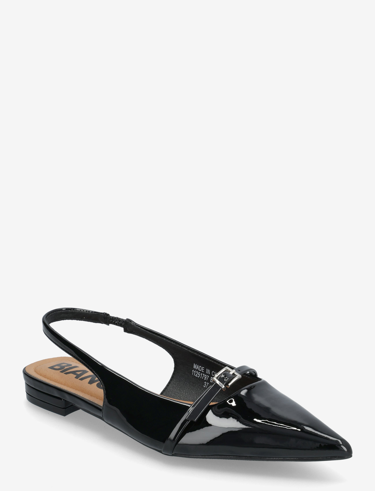 Bianco - BIABARI Pointy Flat Slingback Faux Leather - flade slingbacks - black patent - 0