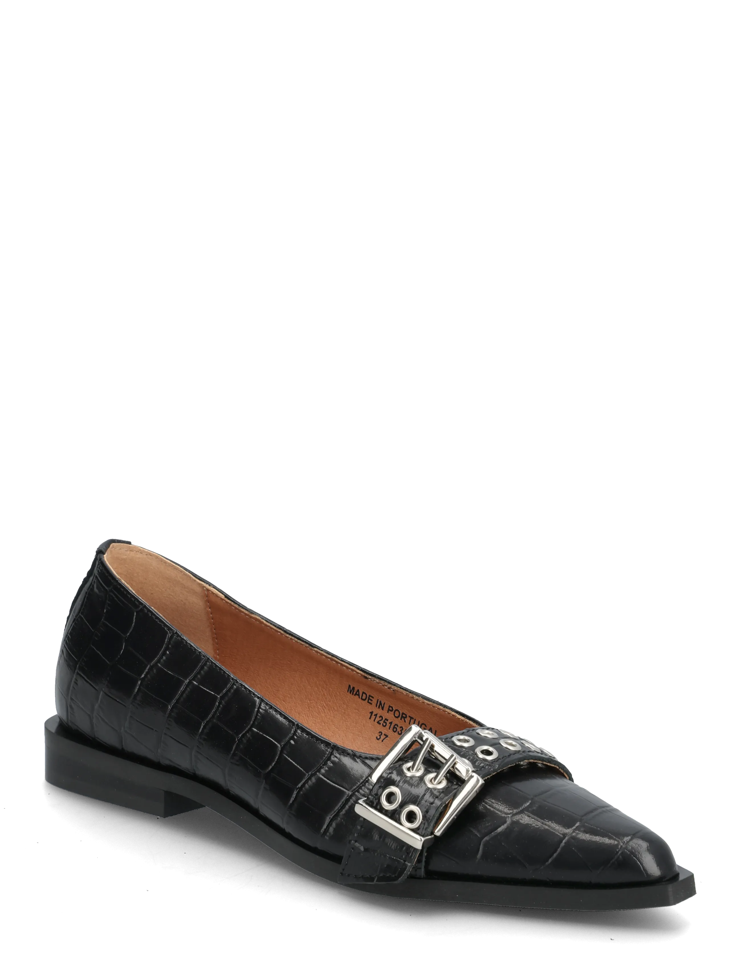 BIANCO Biavictoria Buckle Ballet Flach Croco Embossed Leder Schwarz - 38 - Damen