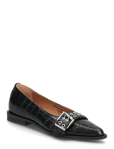 Bianco BIAVICTORIA Buckle Ballet Flat Croco Embossed Leather - Ballerinaskor - BLACK / black