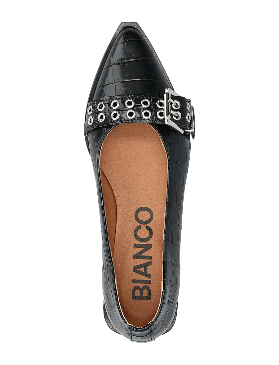 Bianco - BIAVICTORIA Buckle Ballet Flat Croco Embossed Leather - erilised sündmused - black - 3
