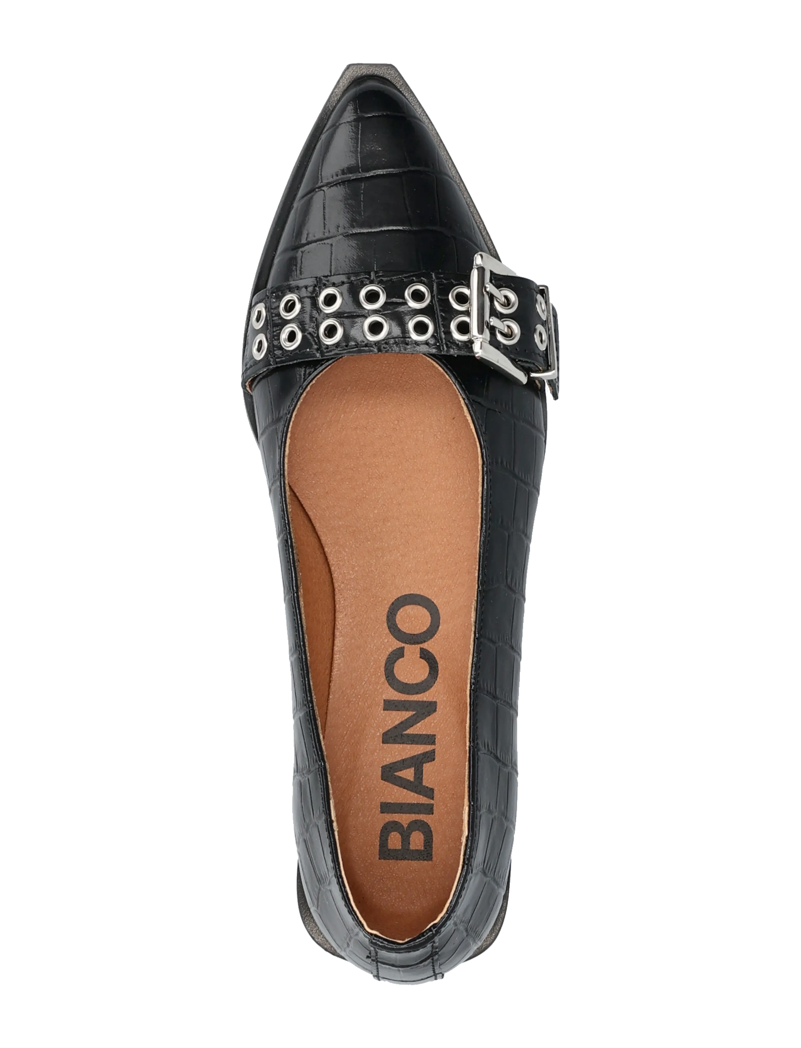 Bianco - BIAVICTORIA Buckle Ballet Flat Croco Embossed Leather - special occasions - black - 3