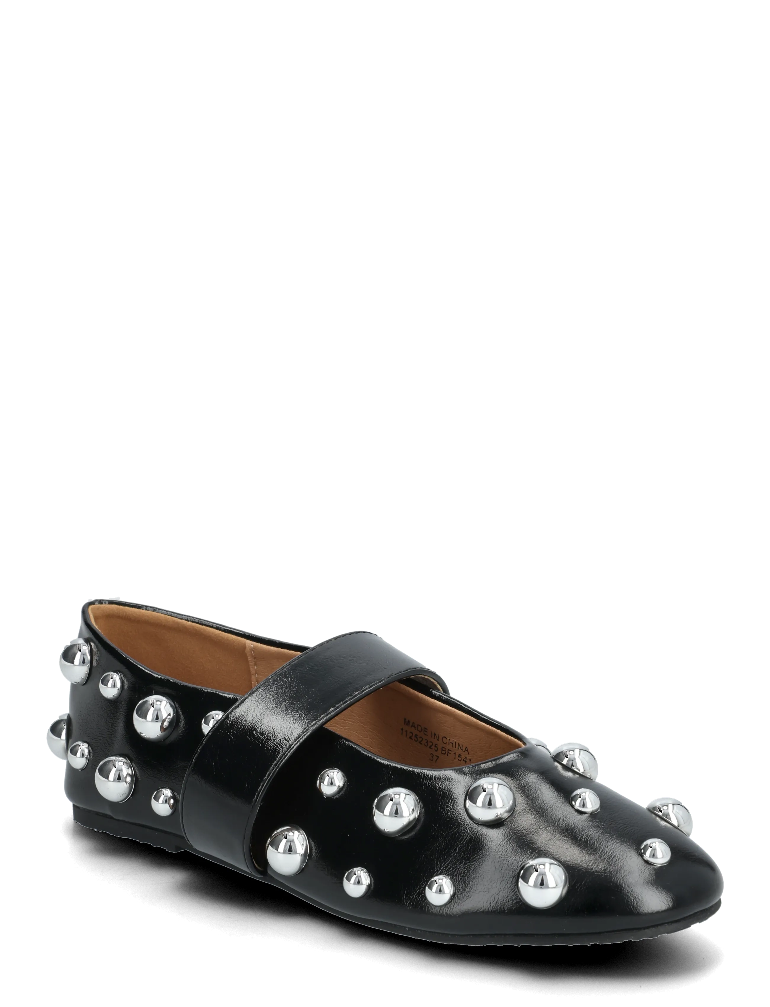 BIALUNA Allover Studded Ballet Flat Faux Leather - BLACK