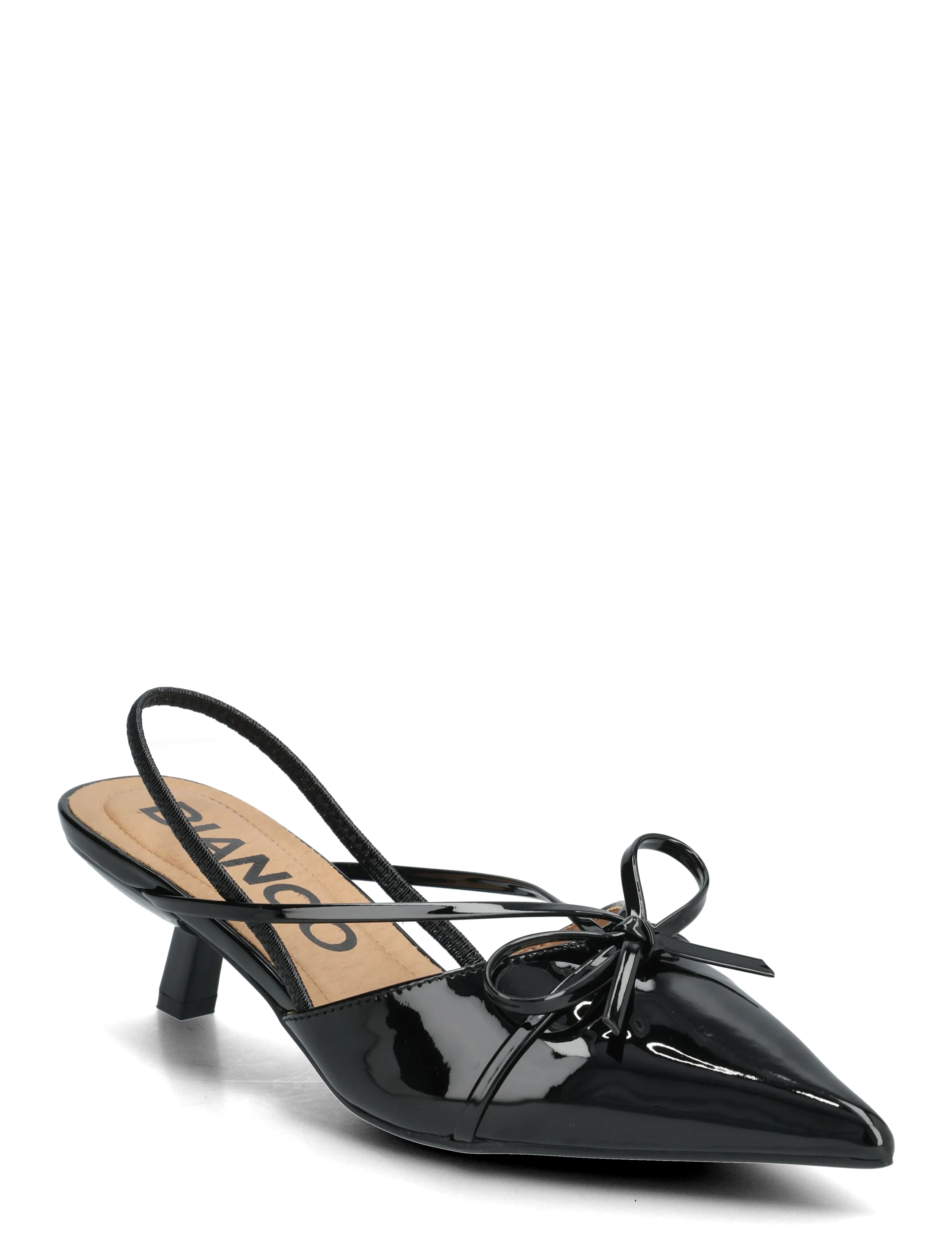 BIAKRISTIN Kitten Heel Bow Slingback Faux Leather - BLACK PATENT