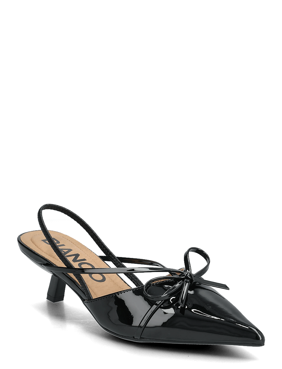 Bianco - BIAKRISTIN Kitten Heel Bow Slingback Faux Leather - heeled slingbacks - black patent - 0