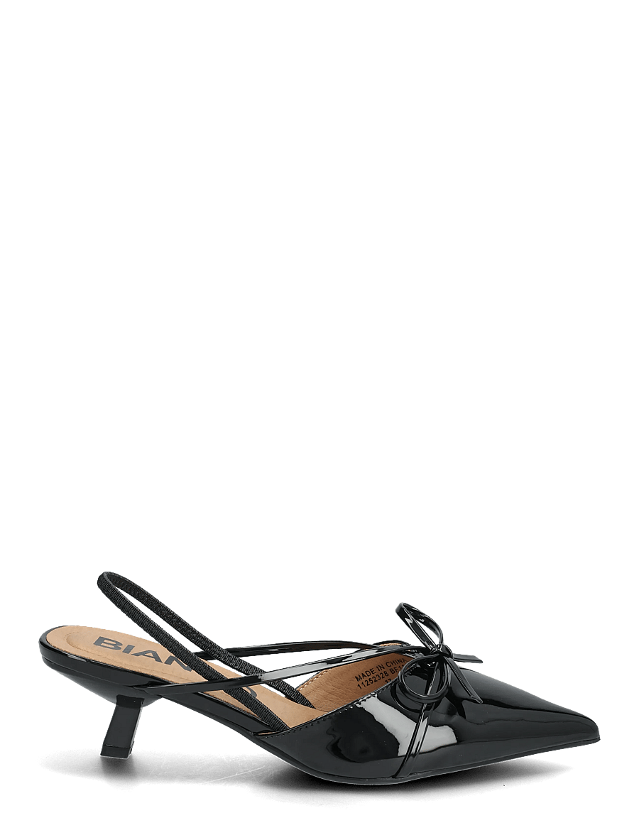 Bianco - BIAKRISTIN Kitten Heel Bow Slingback Faux Leather - heeled slingbacks - black patent - 1