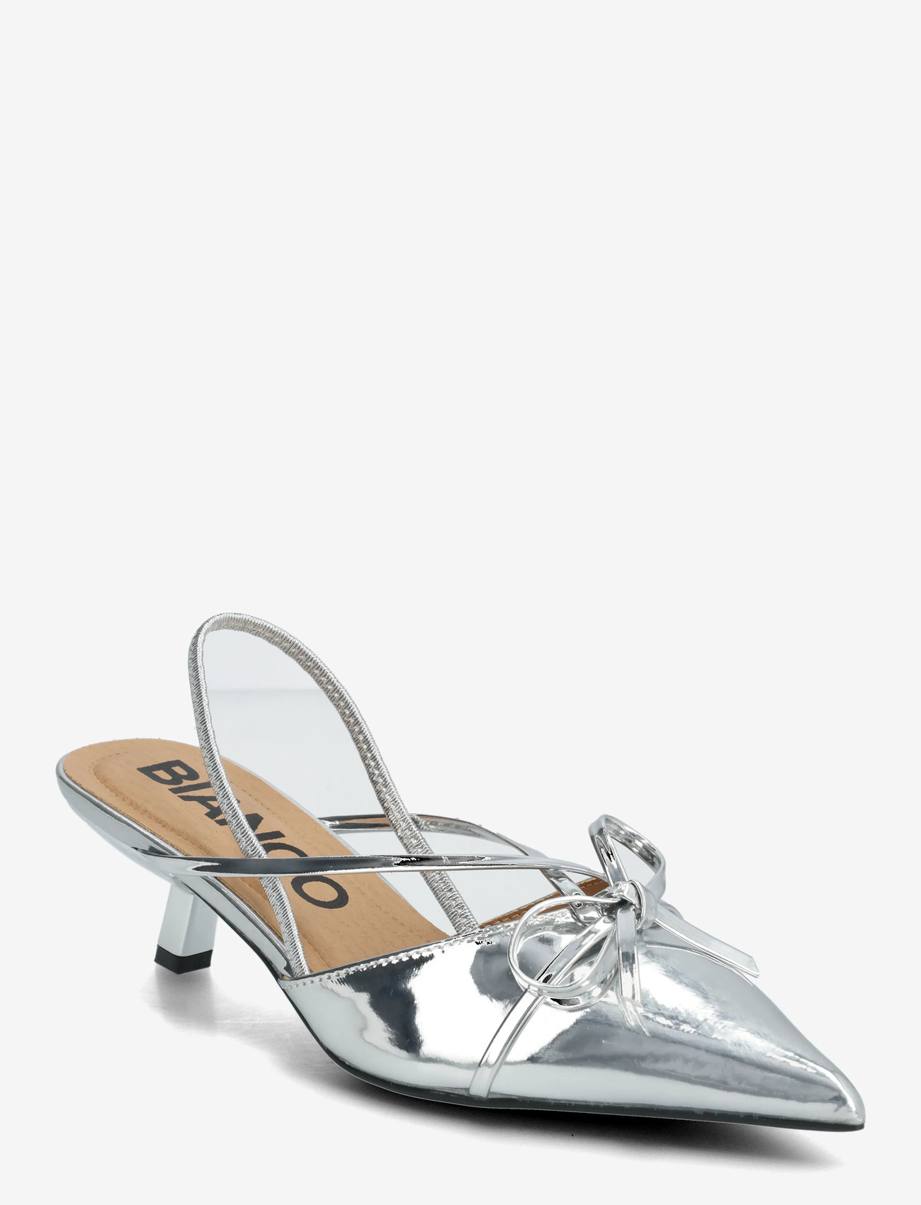 Bianco - BIAKRISTIN Kitten Heel Bow Slingback Faux Leather - högklackade slingbacks - silver mirror - 0