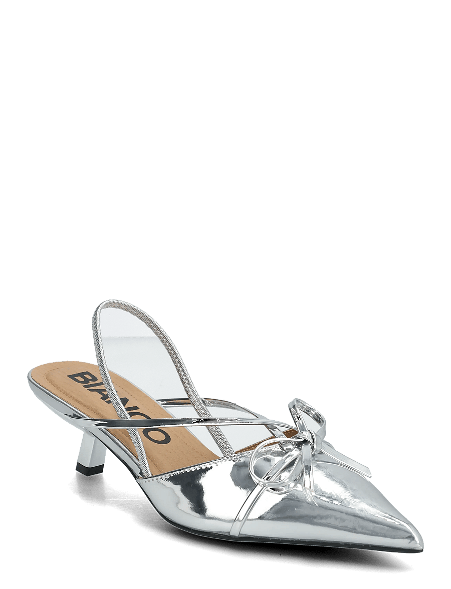 Bianco - BIAKRISTIN Kitten Heel Bow Slingback Faux Leather - slingback-skór með hæl - silver mirror - 0