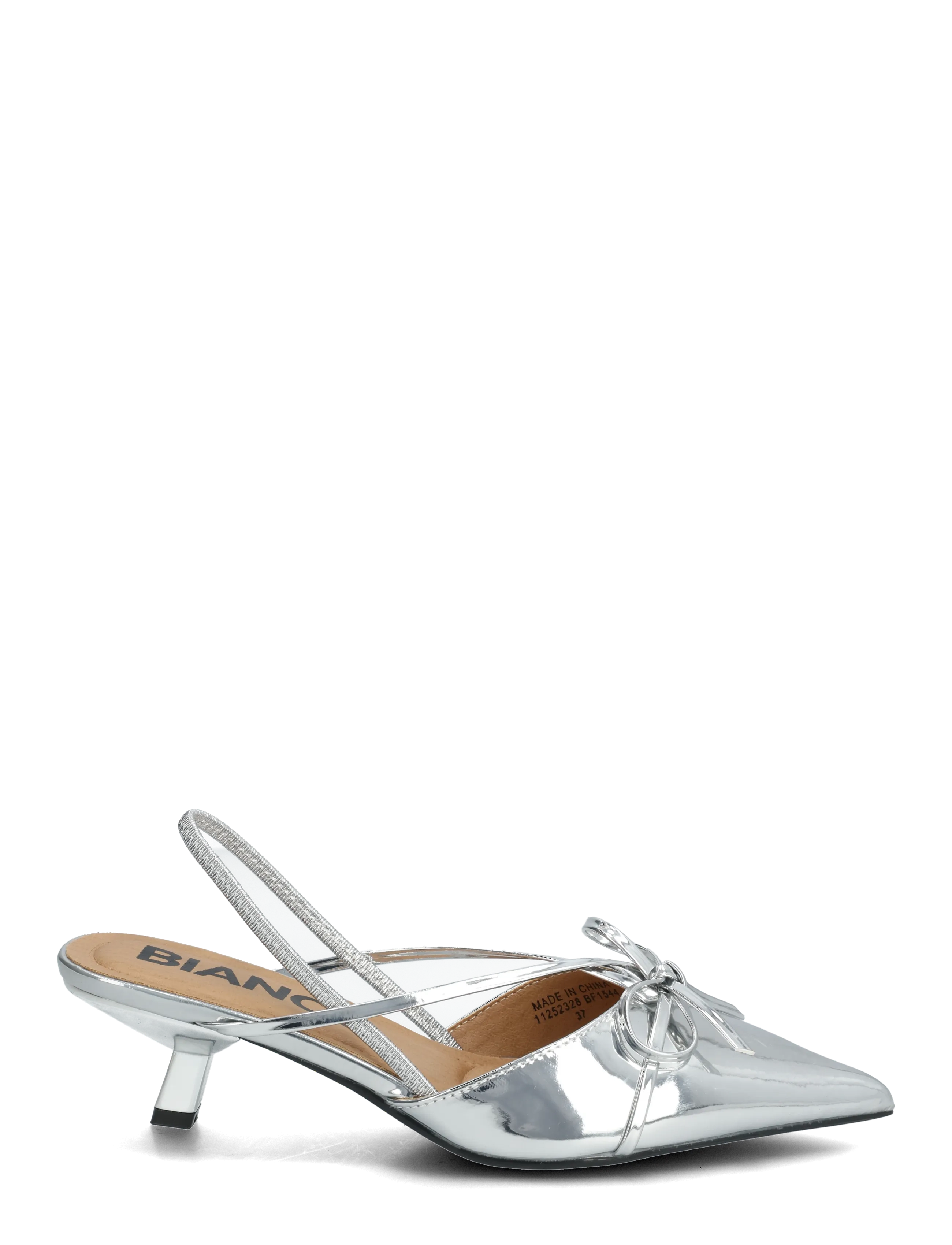 Bianco - BIAKRISTIN Kitten Heel Bow Slingback Faux Leather - högklackade slingbacks - silver mirror - 1