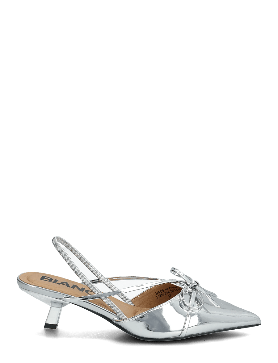 Bianco - BIAKRISTIN Kitten Heel Bow Slingback Faux Leather - slingback-skór með hæl - silver mirror - 1